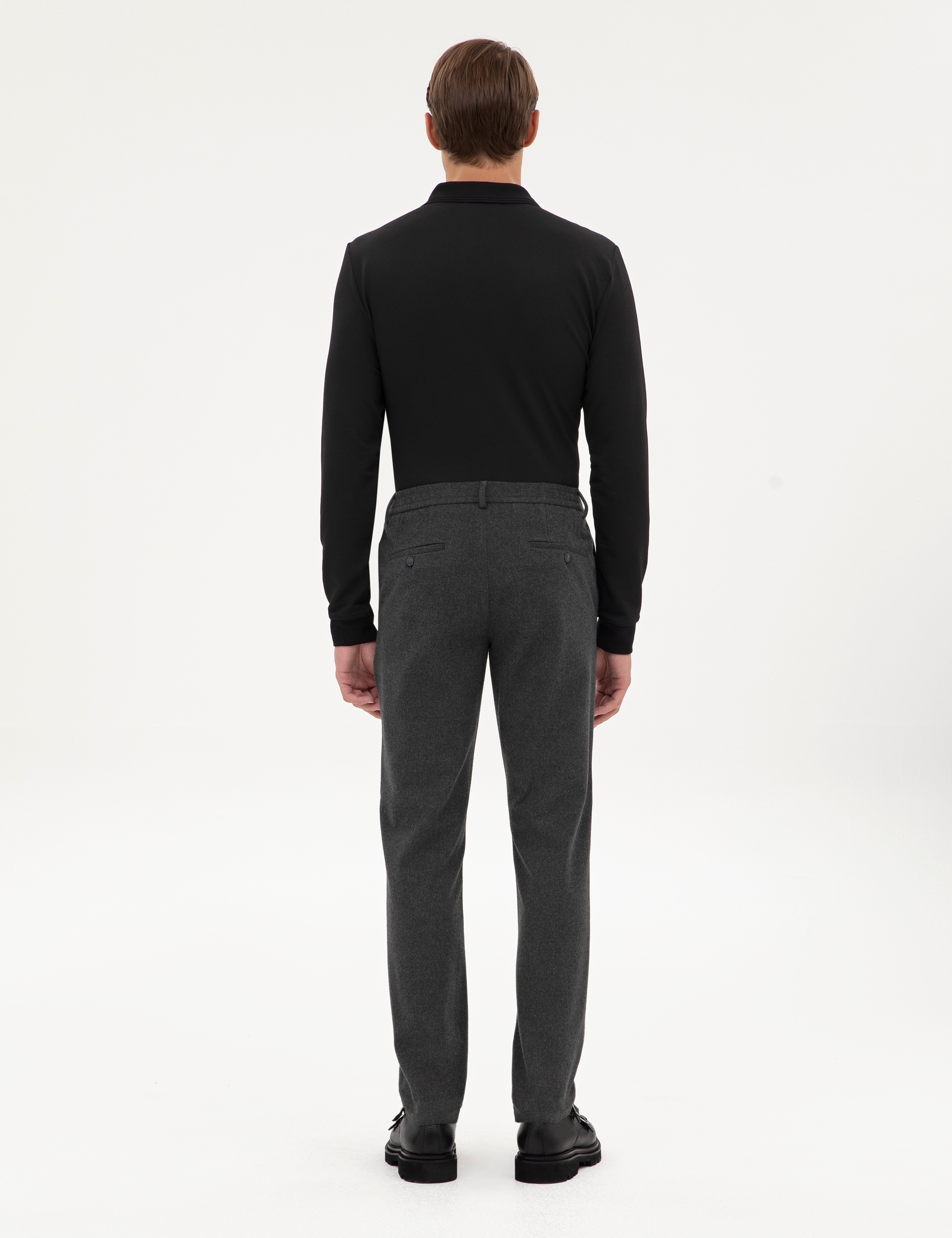 Antrasit Slim Fit Flanel Dokulu Kumaş Pantolon - Image 4