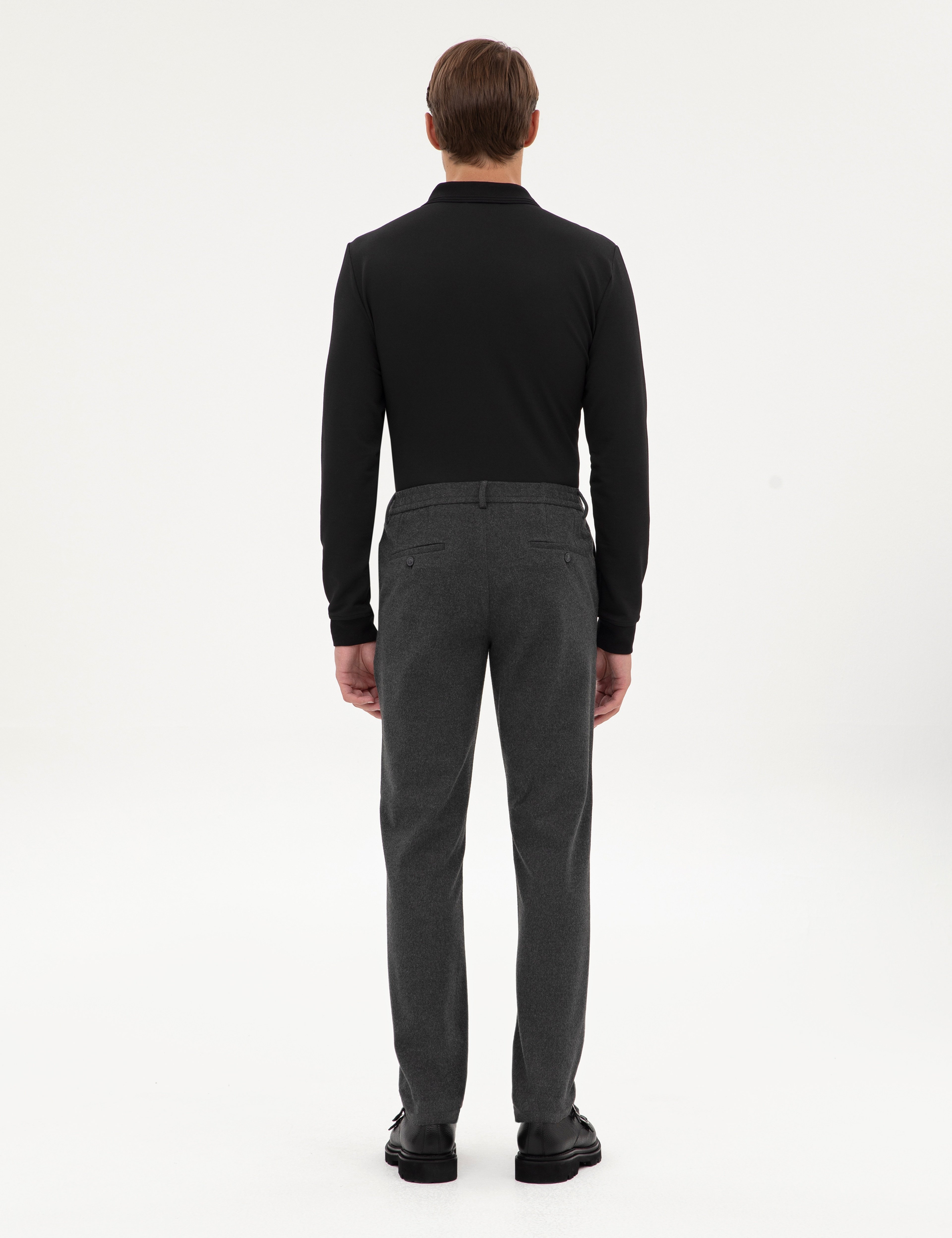 Antrasit Slim Fit Flanel Dokulu Kumaş Pantolon
