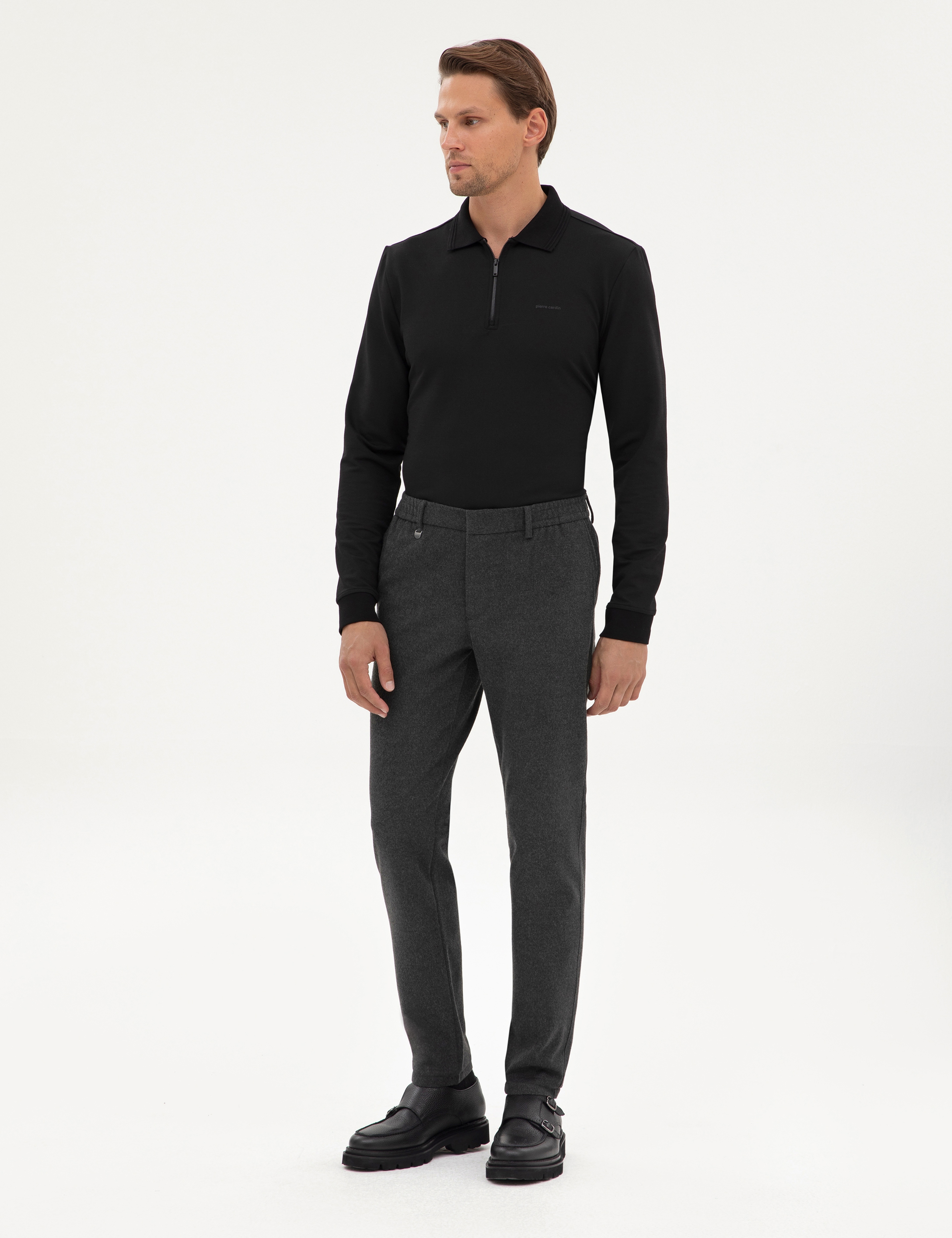 Antrasit Slim Fit Flanel Dokulu Kumaş Pantolon - Image 3