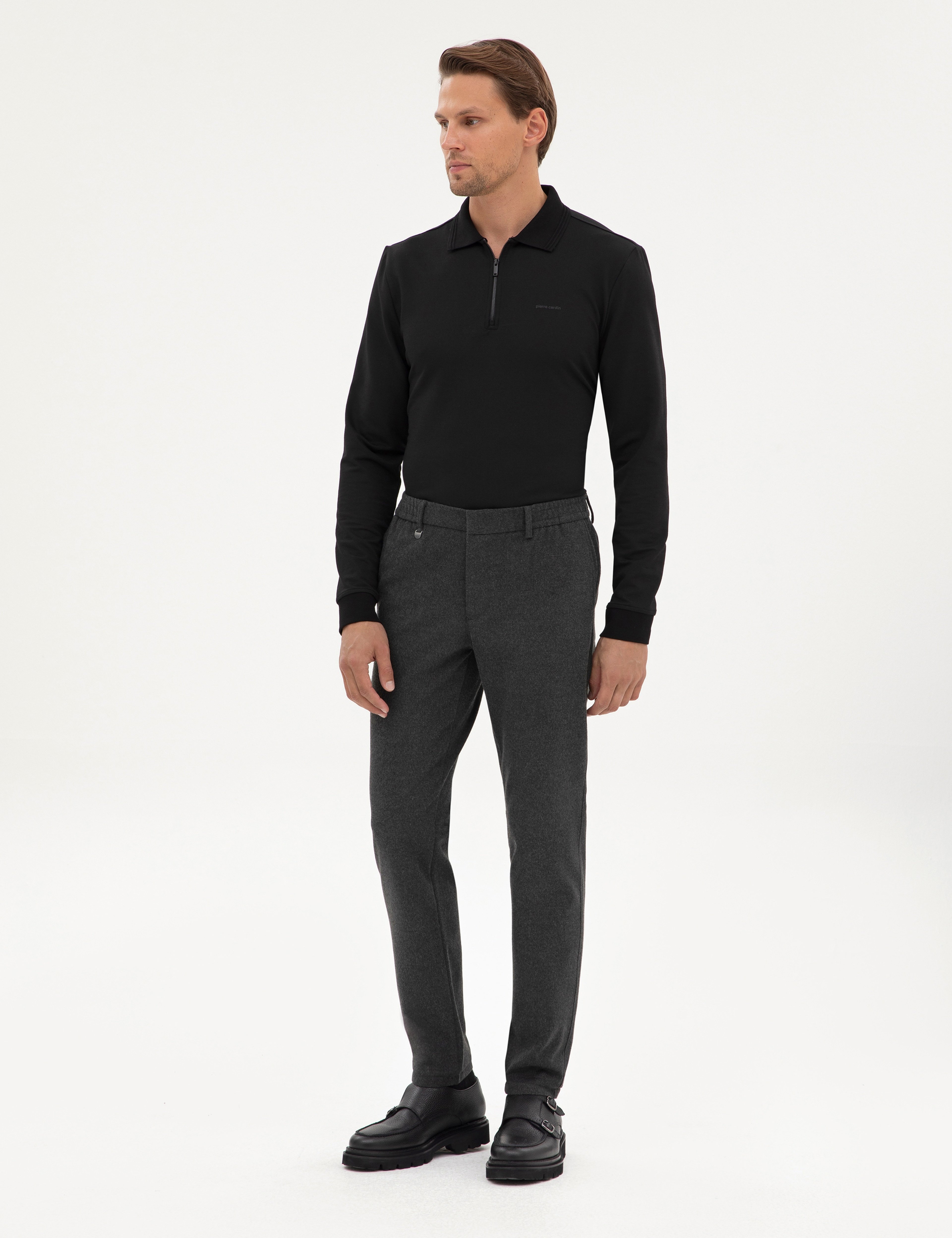 Antrasit Slim Fit Flanel Dokulu Kumaş Pantolon