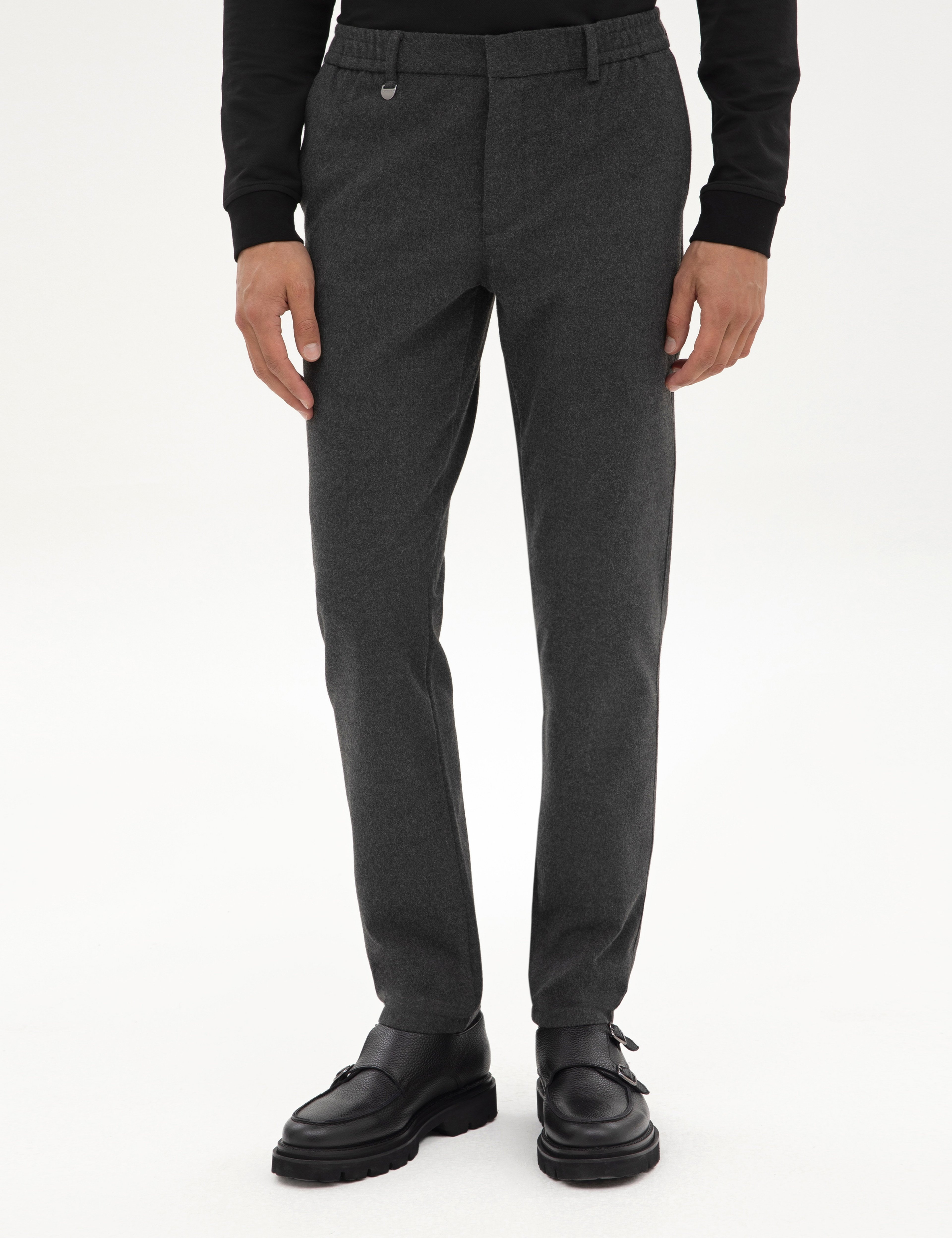 Antrasit Slim Fit Flanel Dokulu Kumaş Pantolon