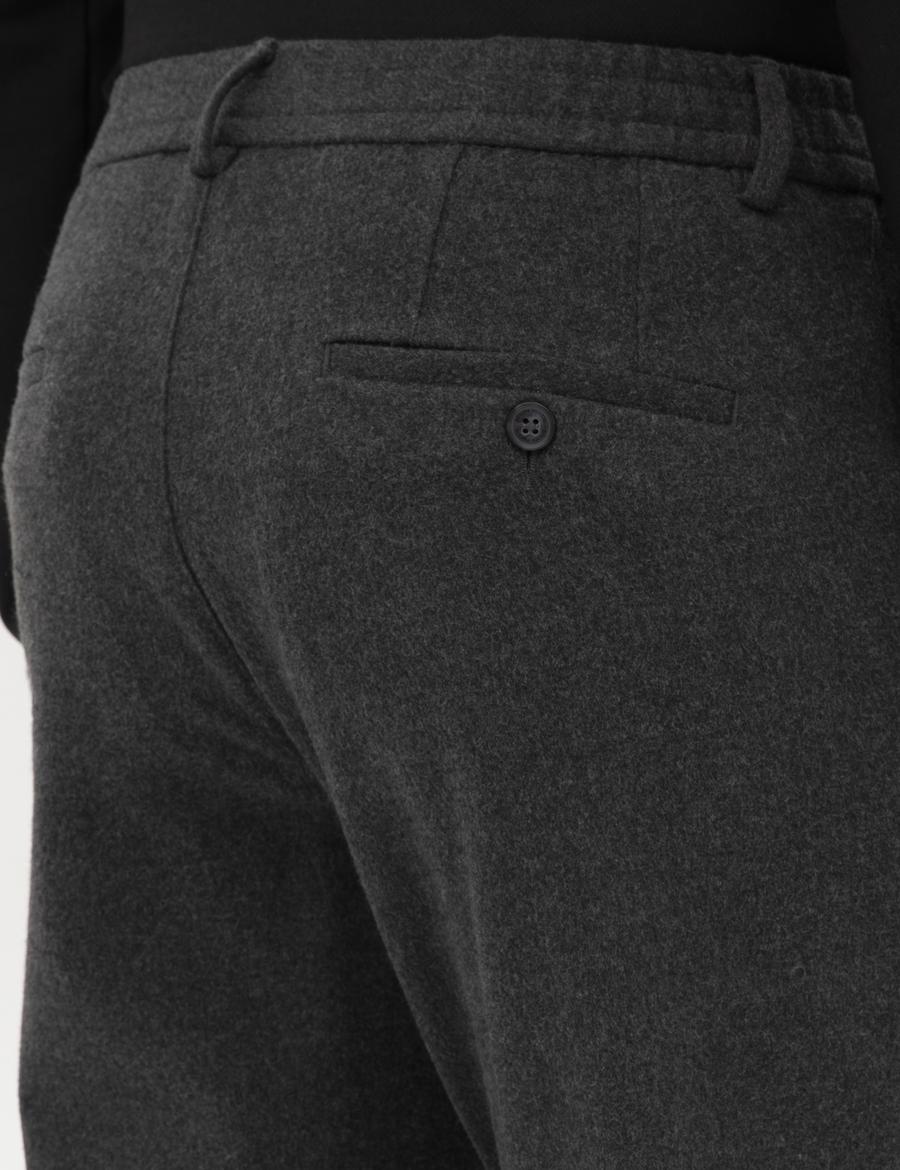 Antrasit Slim Fit Flanel Dokulu Kumaş Pantolon