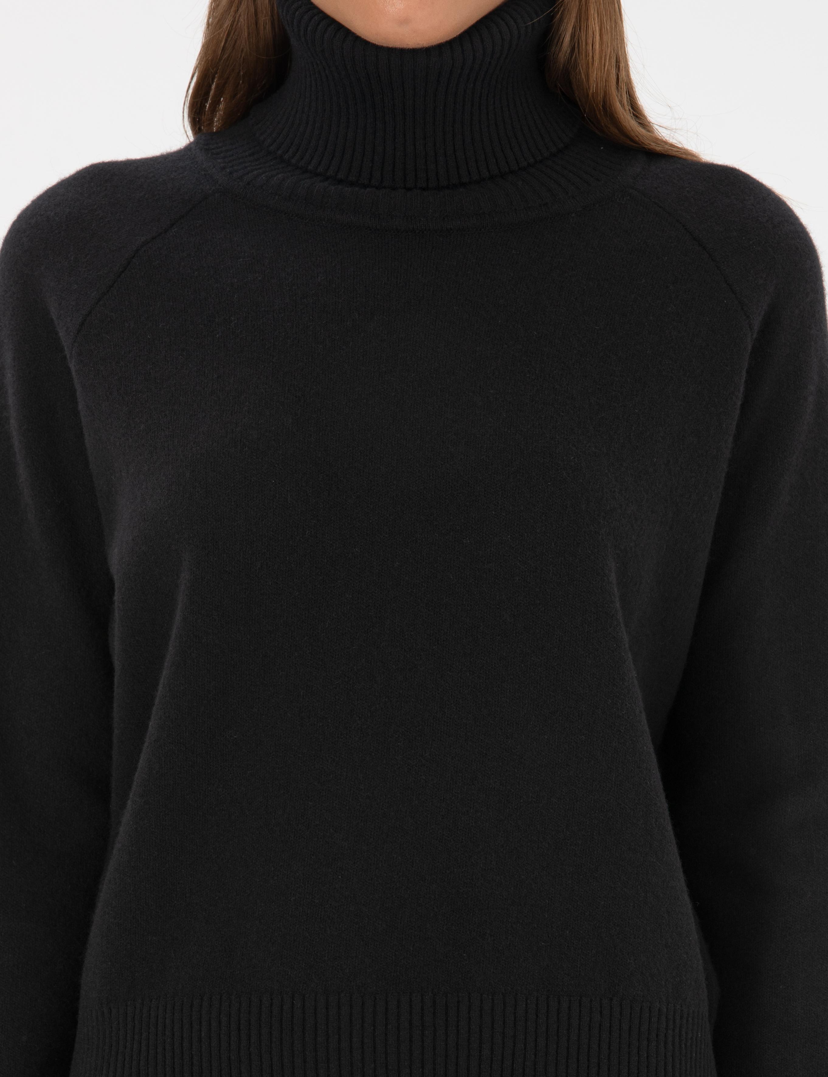 Siyah Comfort Fit Yün Balıkçı Yaka Kazak