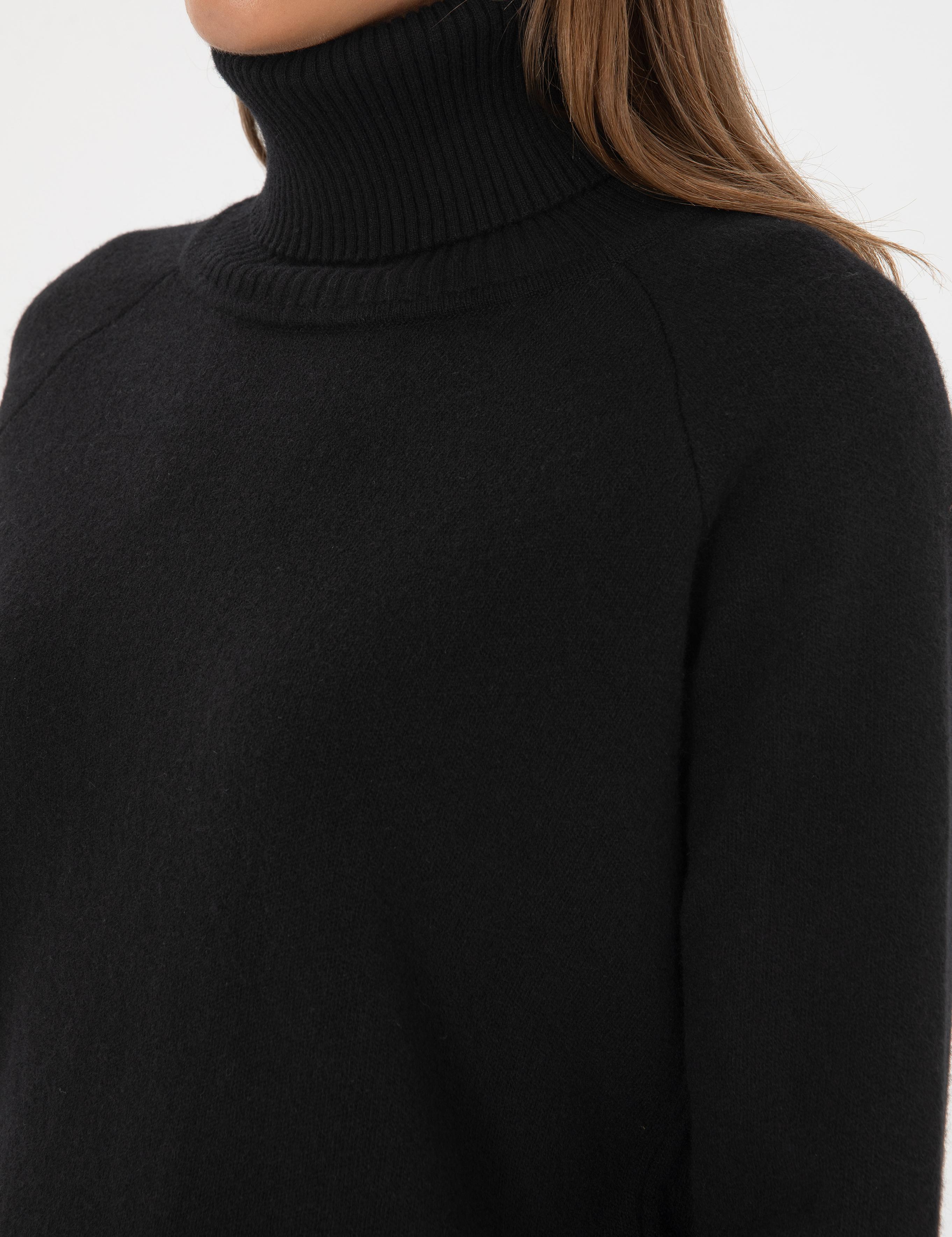 Siyah Comfort Fit Yün Balıkçı Yaka Kazak