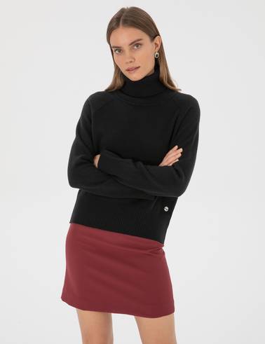 Siyah Comfort Fit Yün Balıkçı Yaka Kazak