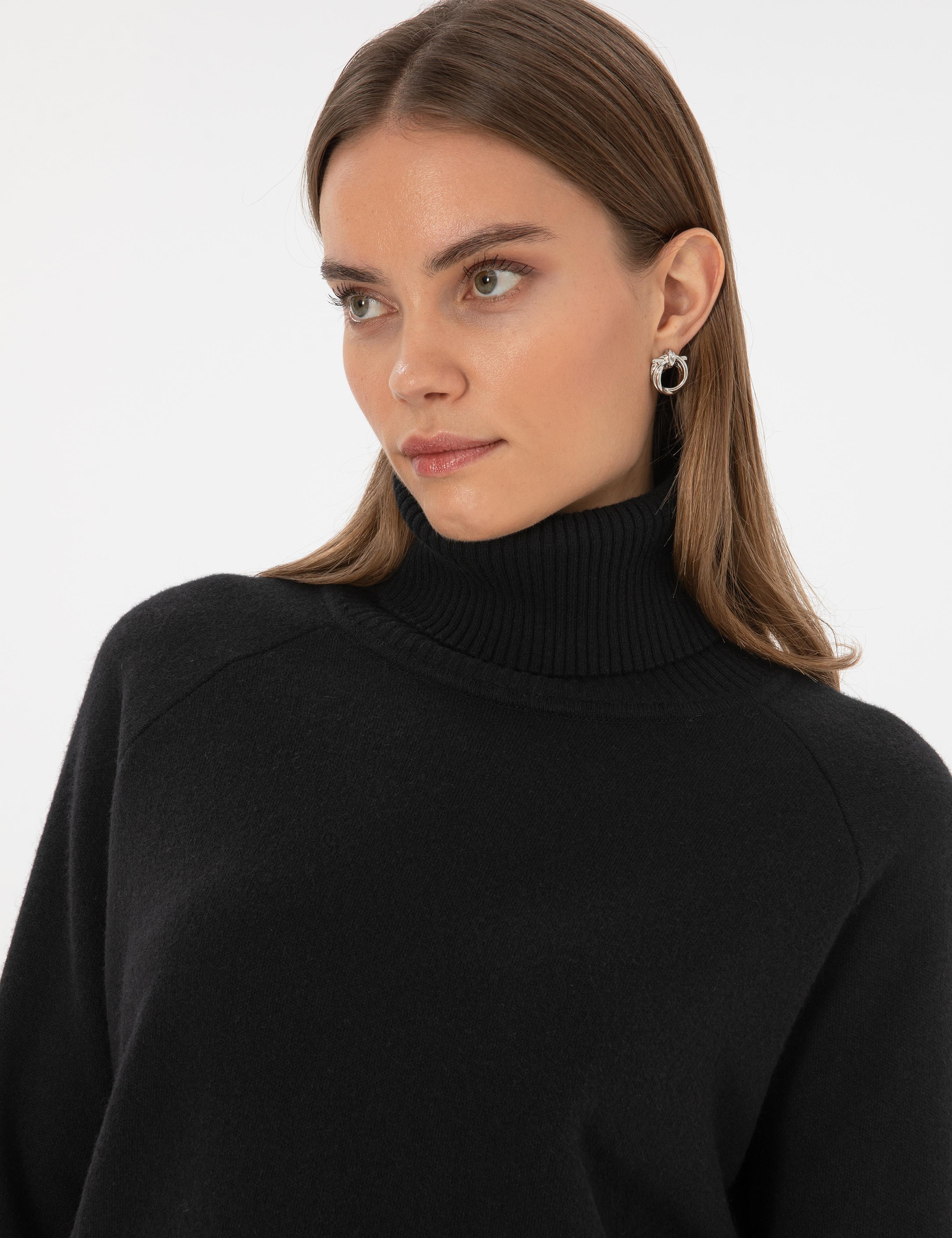 Siyah Comfort Fit Yün Balıkçı Yaka Kazak