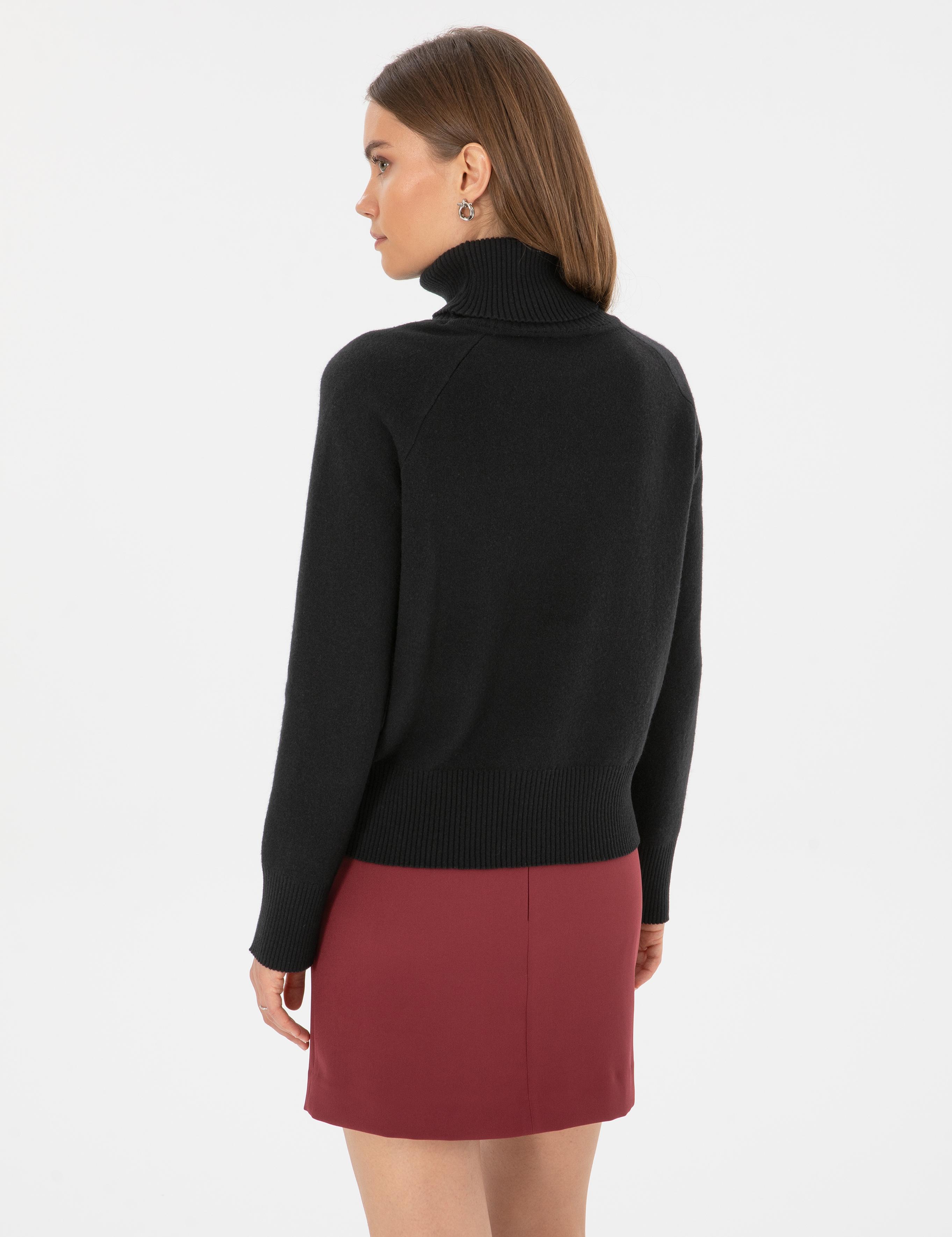 Siyah Comfort Fit Yün Balıkçı Yaka Kazak