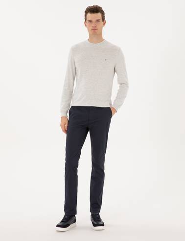 Lacivert Slim Fit Kanvas Pantolon