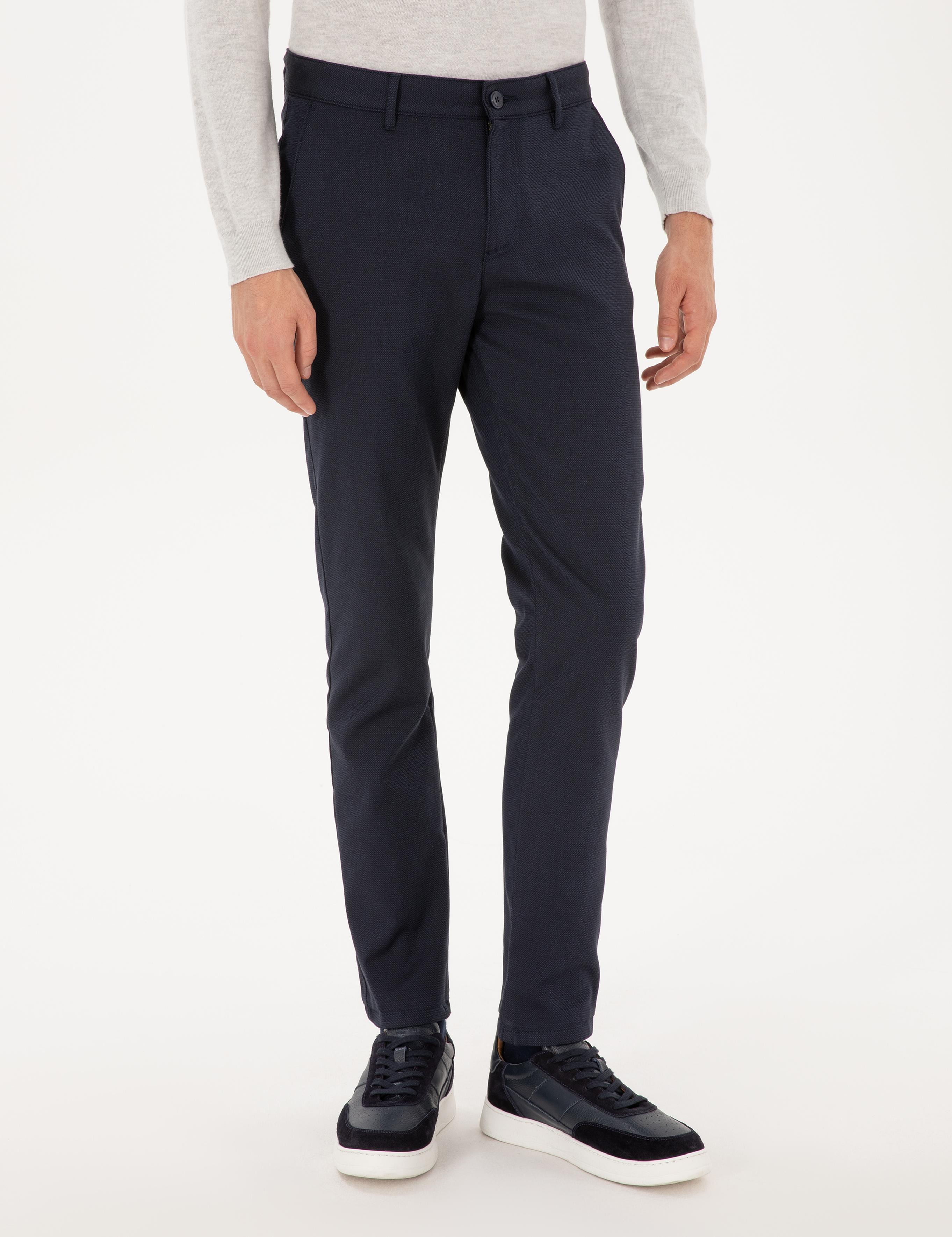 Lacivert Slim Fit Kanvas Pantolon