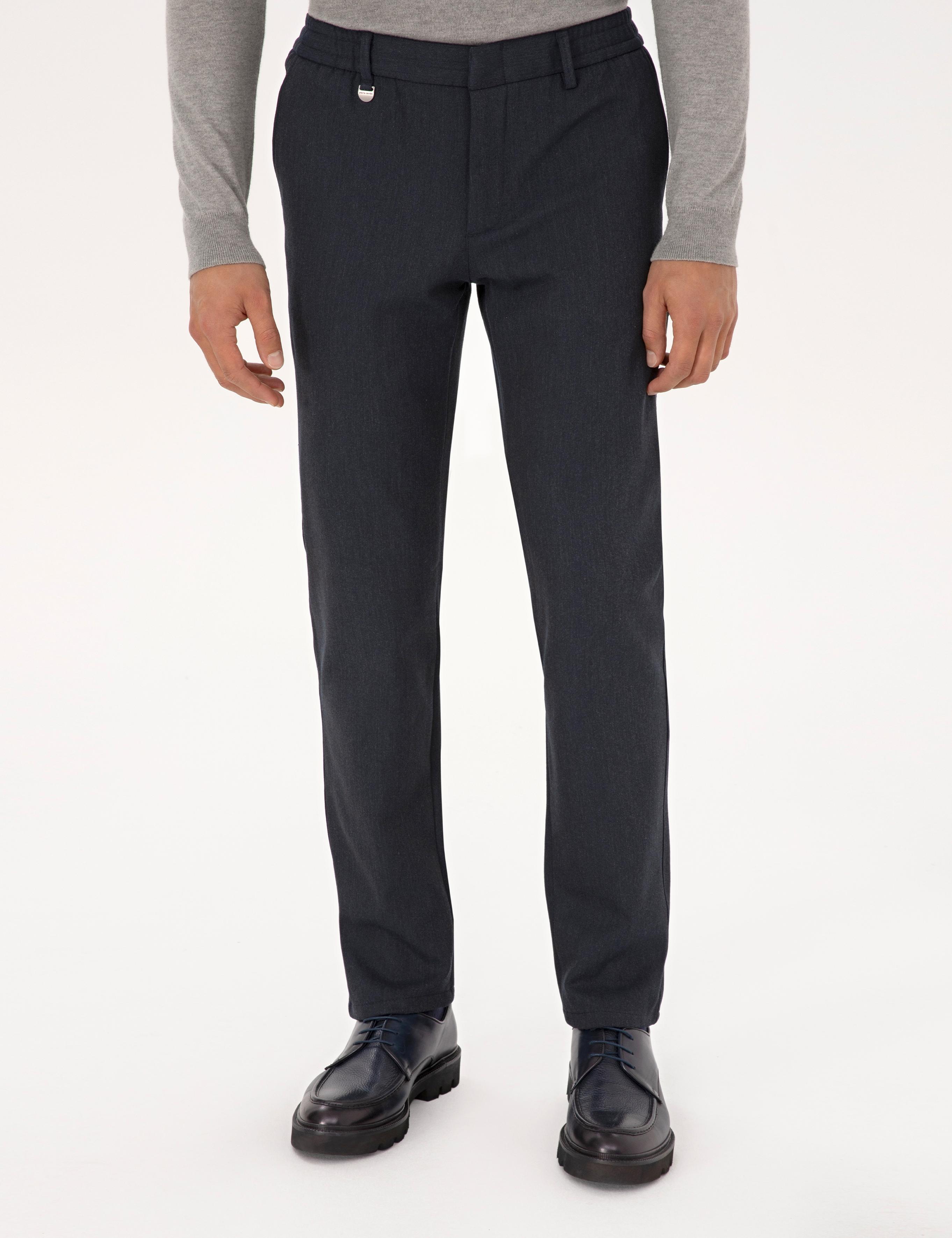 Lacivert Slim Fit Flanel Dokulu Kumaş Pantolon