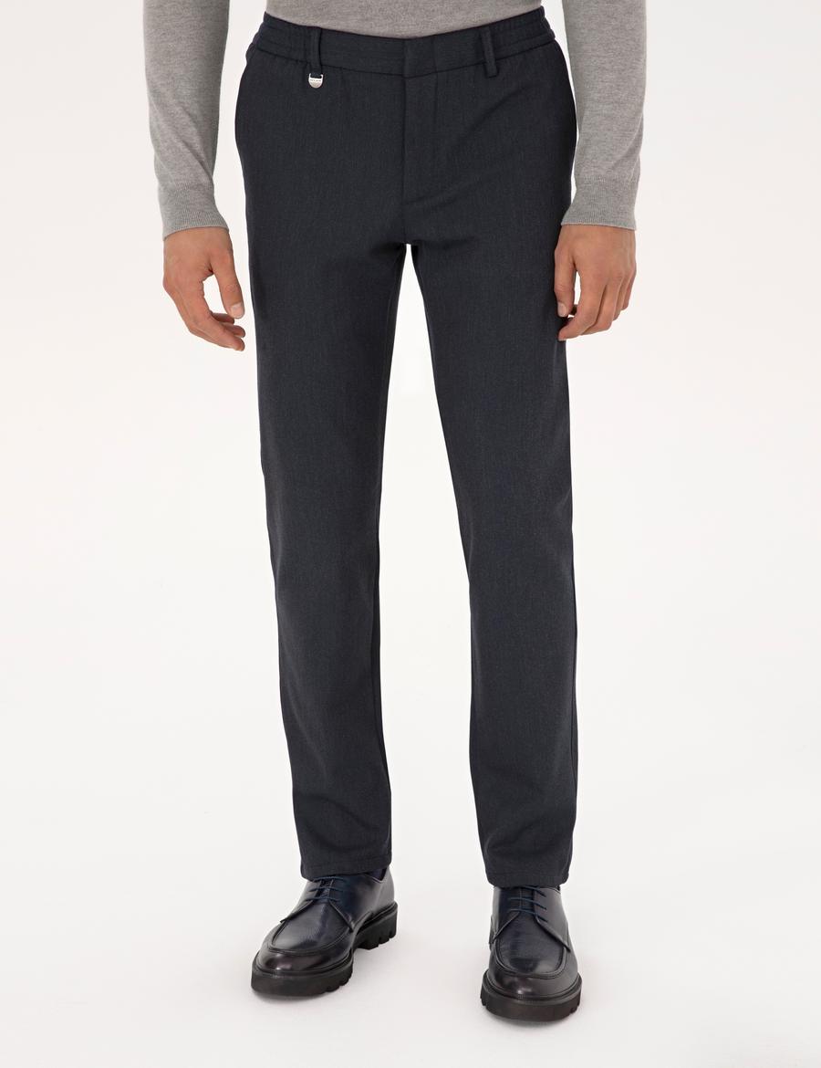 Lacivert Slim Fit Flanel Dokulu Kumaş Pantolon