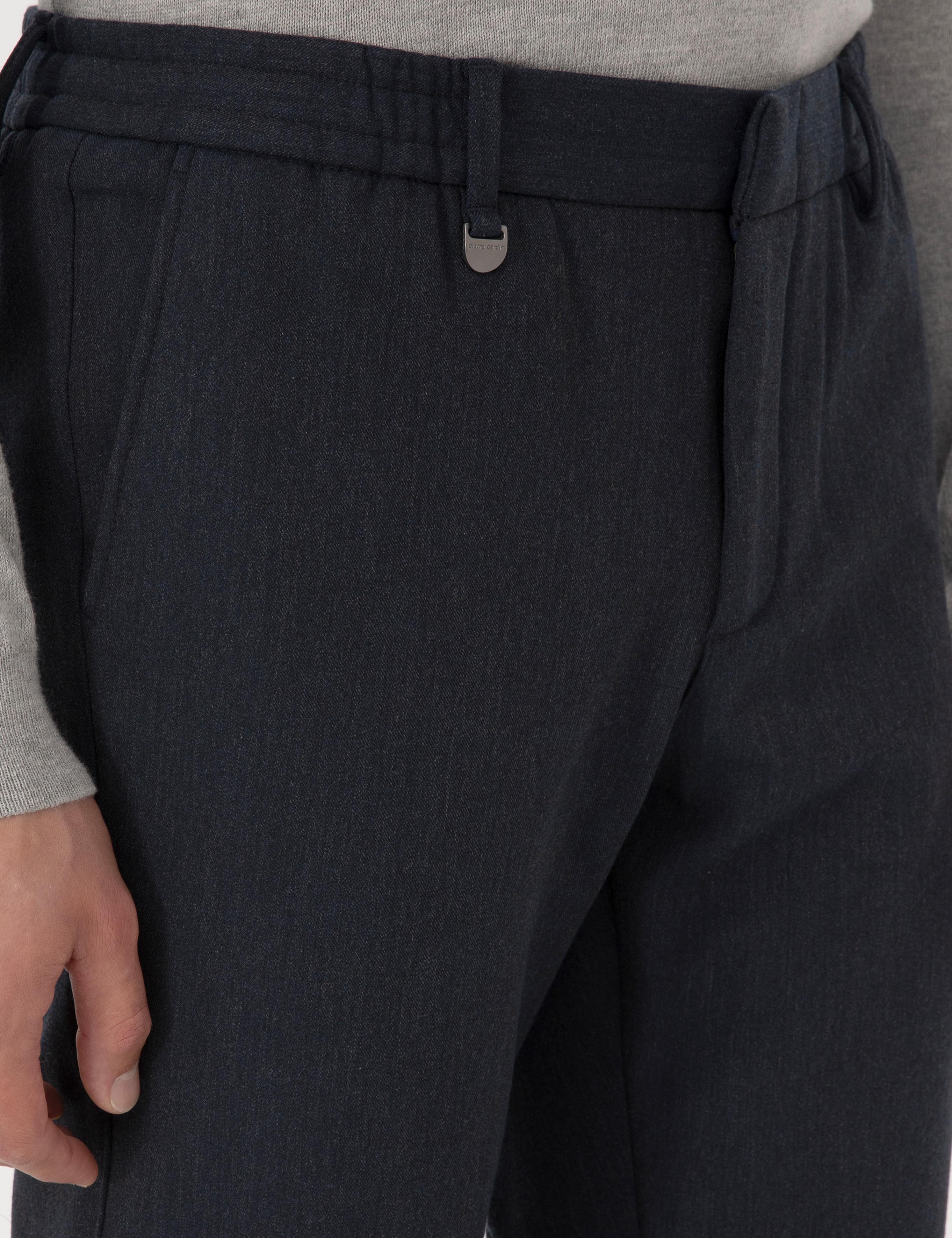 Lacivert Slim Fit Flanel Dokulu Kumaş Pantolon