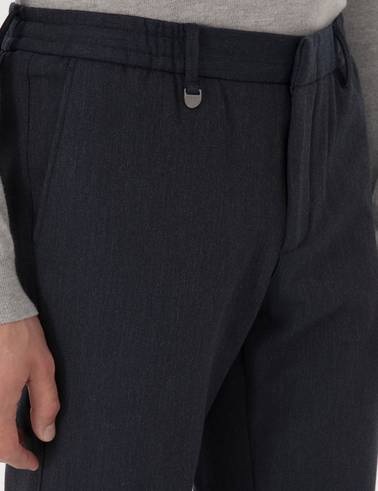 Lacivert Slim Fit Flanel Dokulu Kumaş Pantolon