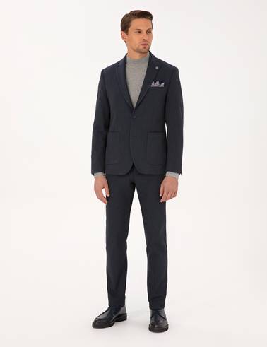 Lacivert Slim Fit Flanel Dokulu Kumaş Pantolon