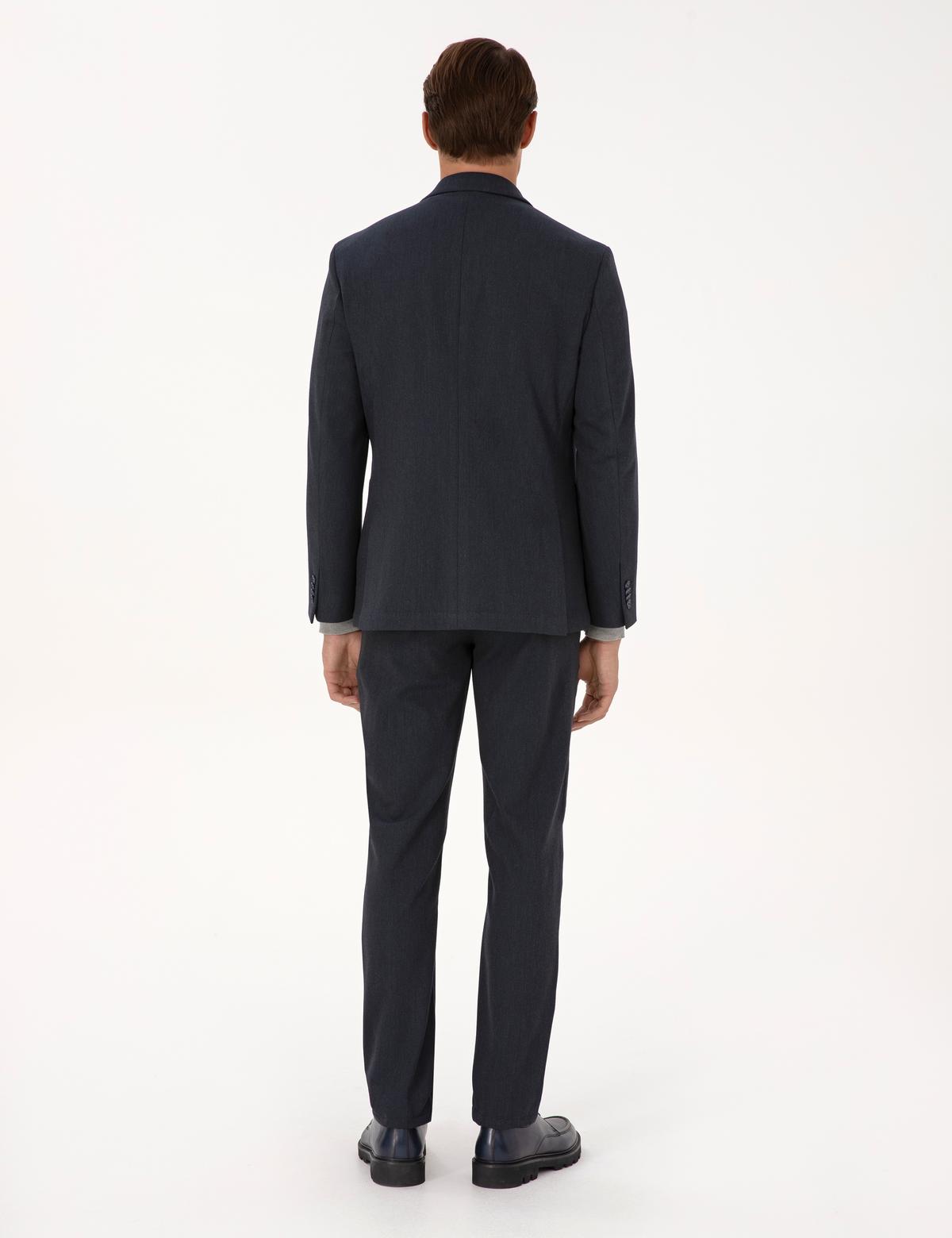 Lacivert Slim Fit Flanel Dokulu Kumaş Pantolon - 50317639048