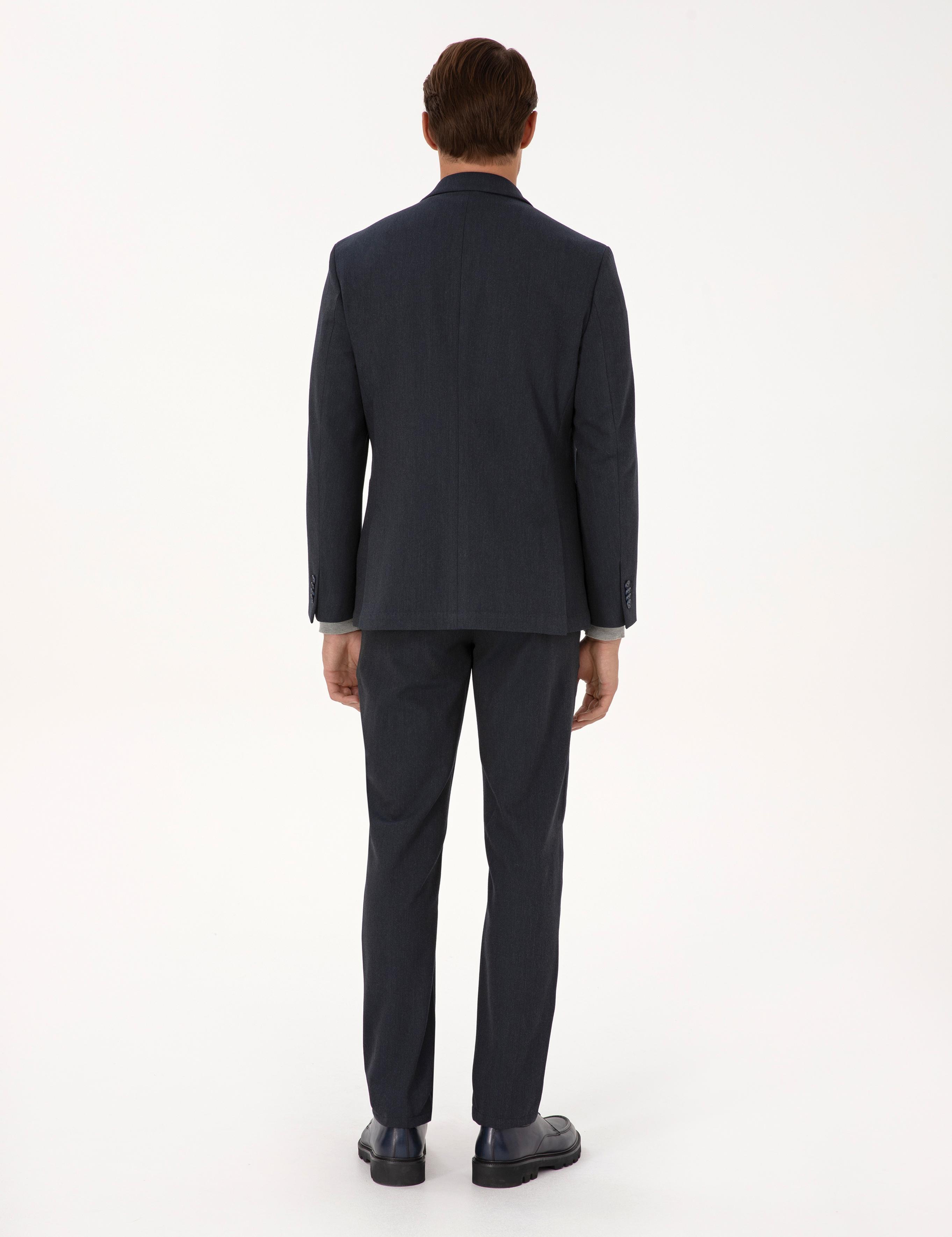 Lacivert Slim Fit Flanel Dokulu Kumaş Pantolon