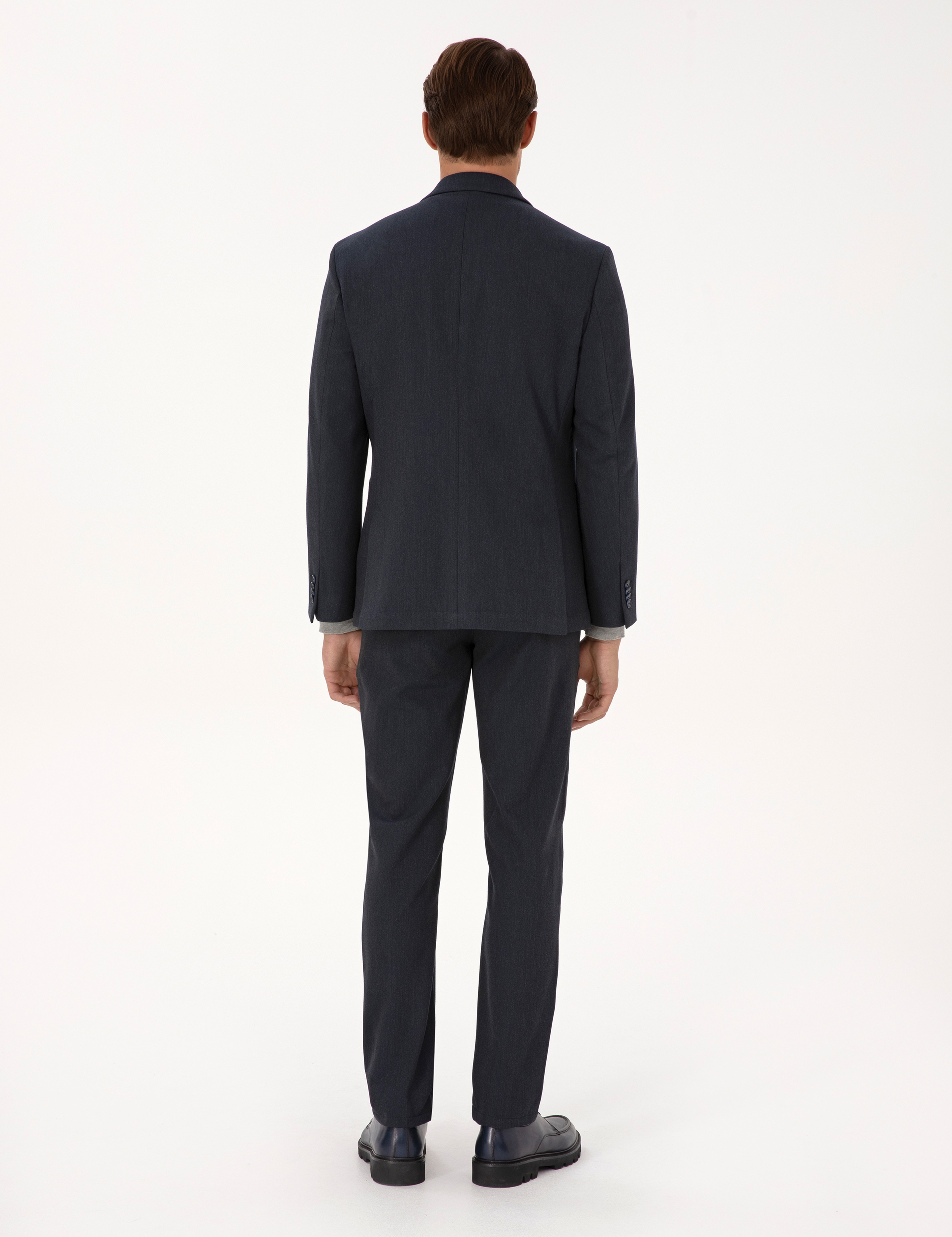 Lacivert Slim Fit Flanel Dokulu Kumaş Pantolon - Image 4