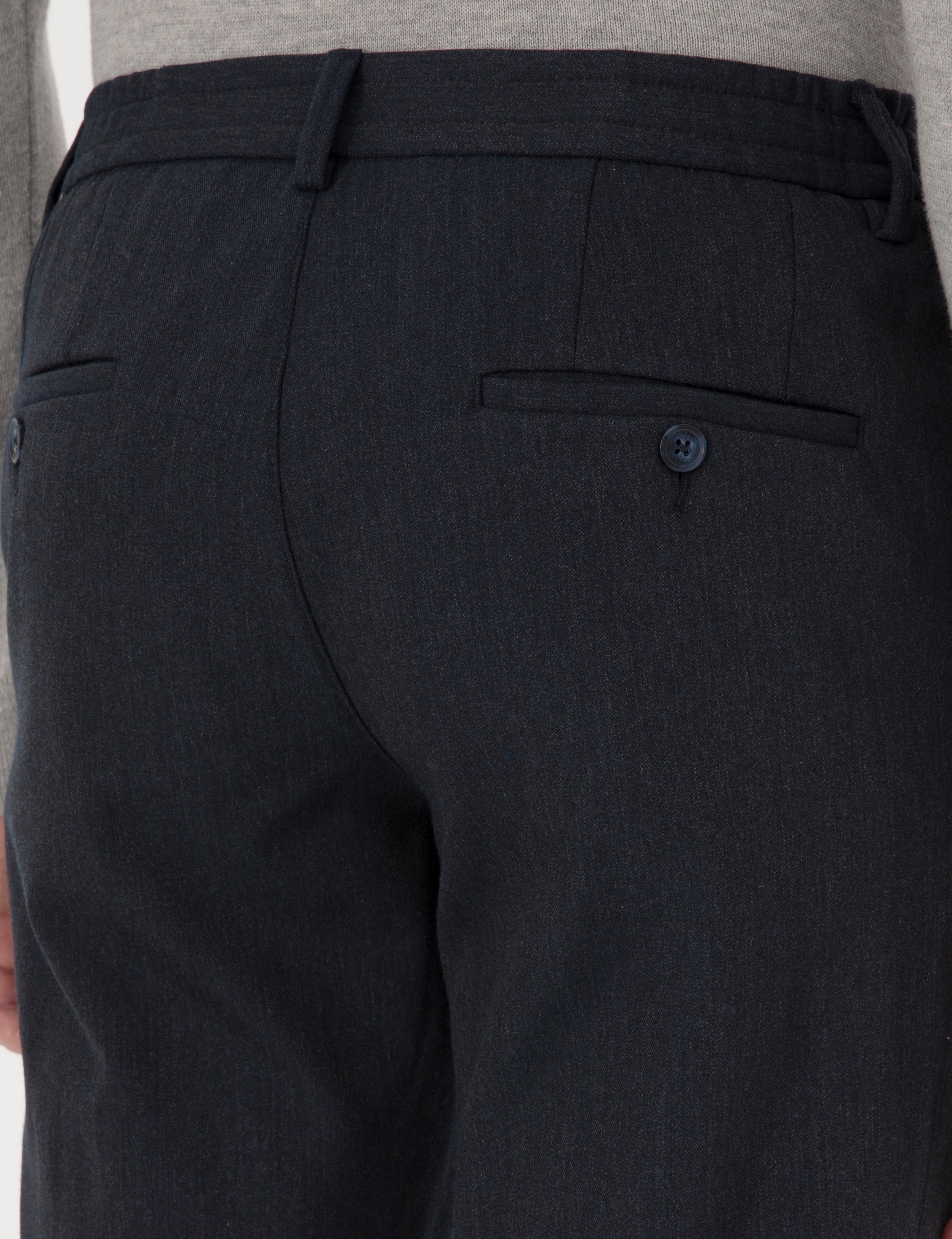 Lacivert Slim Fit Flanel Dokulu Kumaş Pantolon
