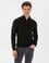 Siyah Slim Fit Dik Yaka Fermuarlı Triko Kazak