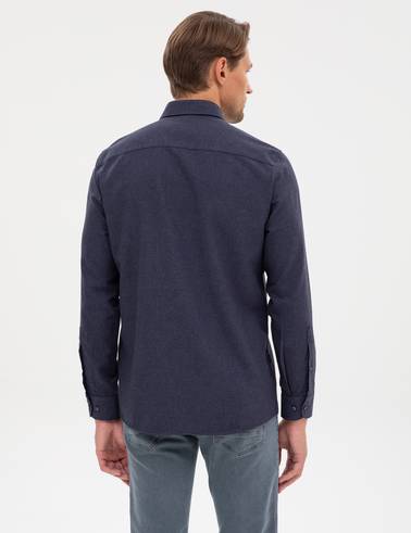 Lacivert Flanel Dokulu Slim Fit Uzun Kollu Gömlek