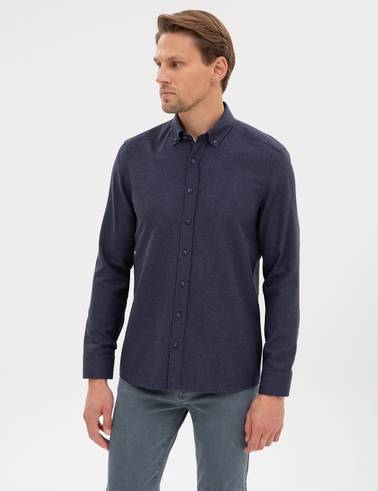 Lacivert Flanel Dokulu Slim Fit Uzun Kollu Gömlek