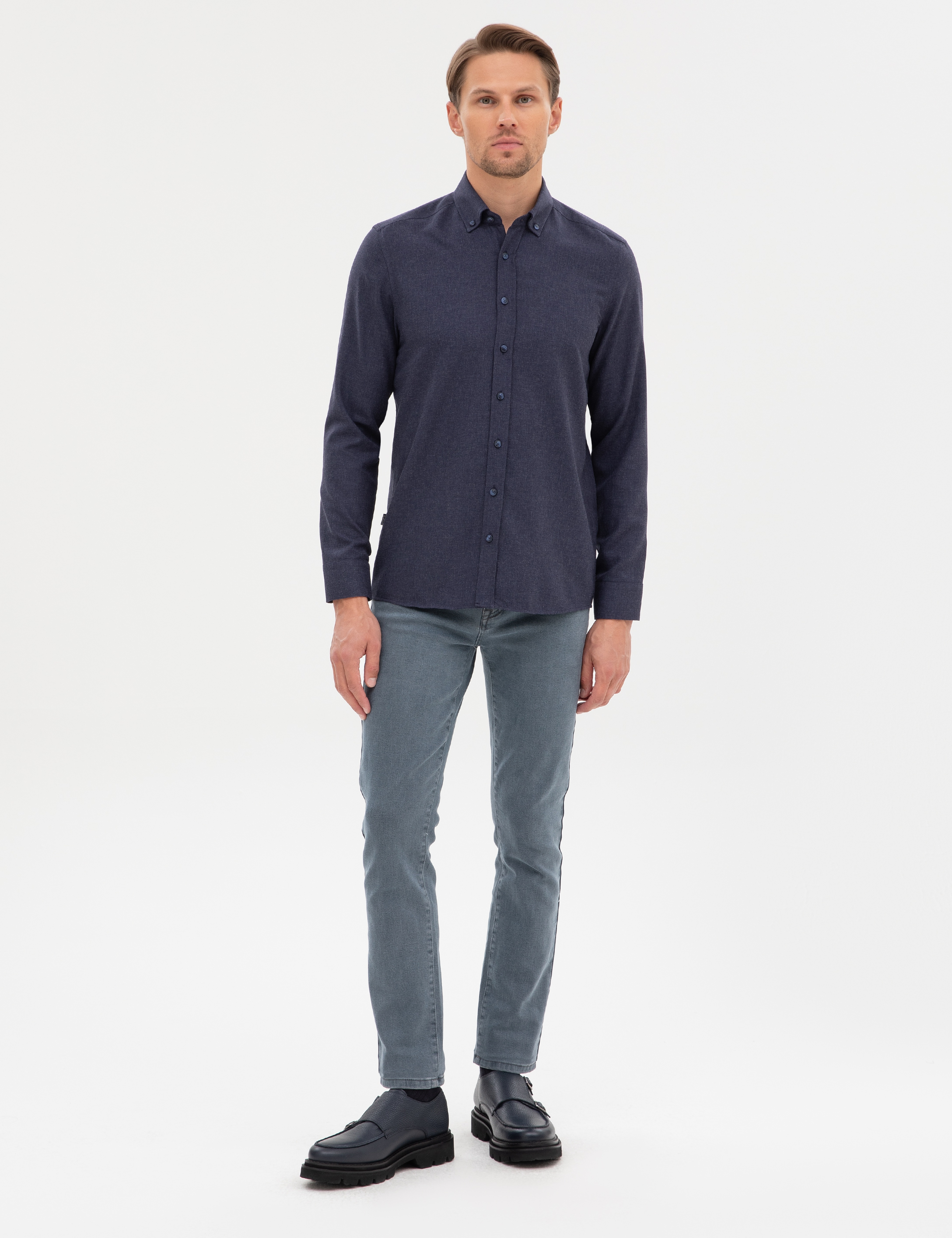 Lacivert Flanel Dokulu Slim Fit Uzun Kollu Gömlek