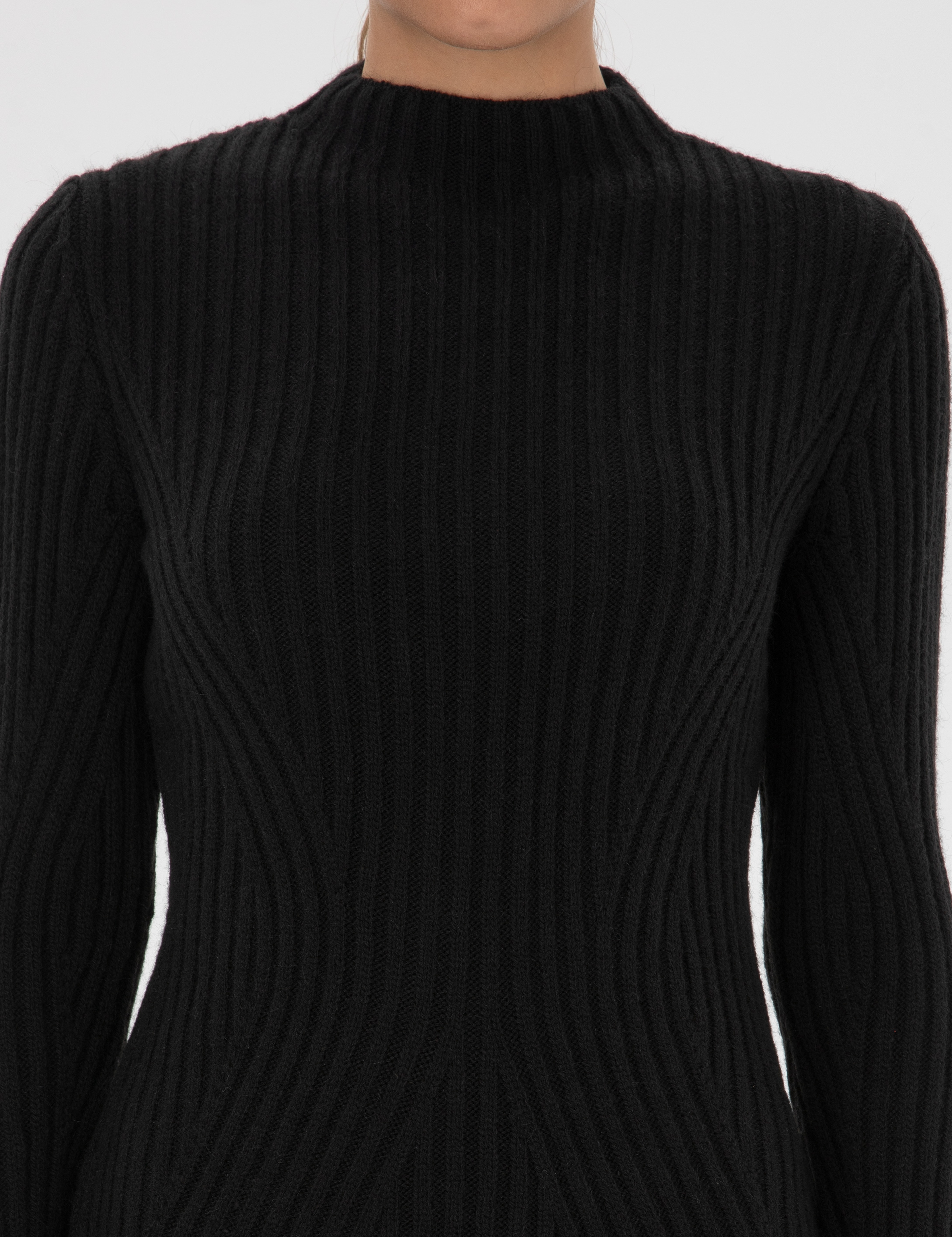 Siyah Slim Fit Triko Elbise - Image 5