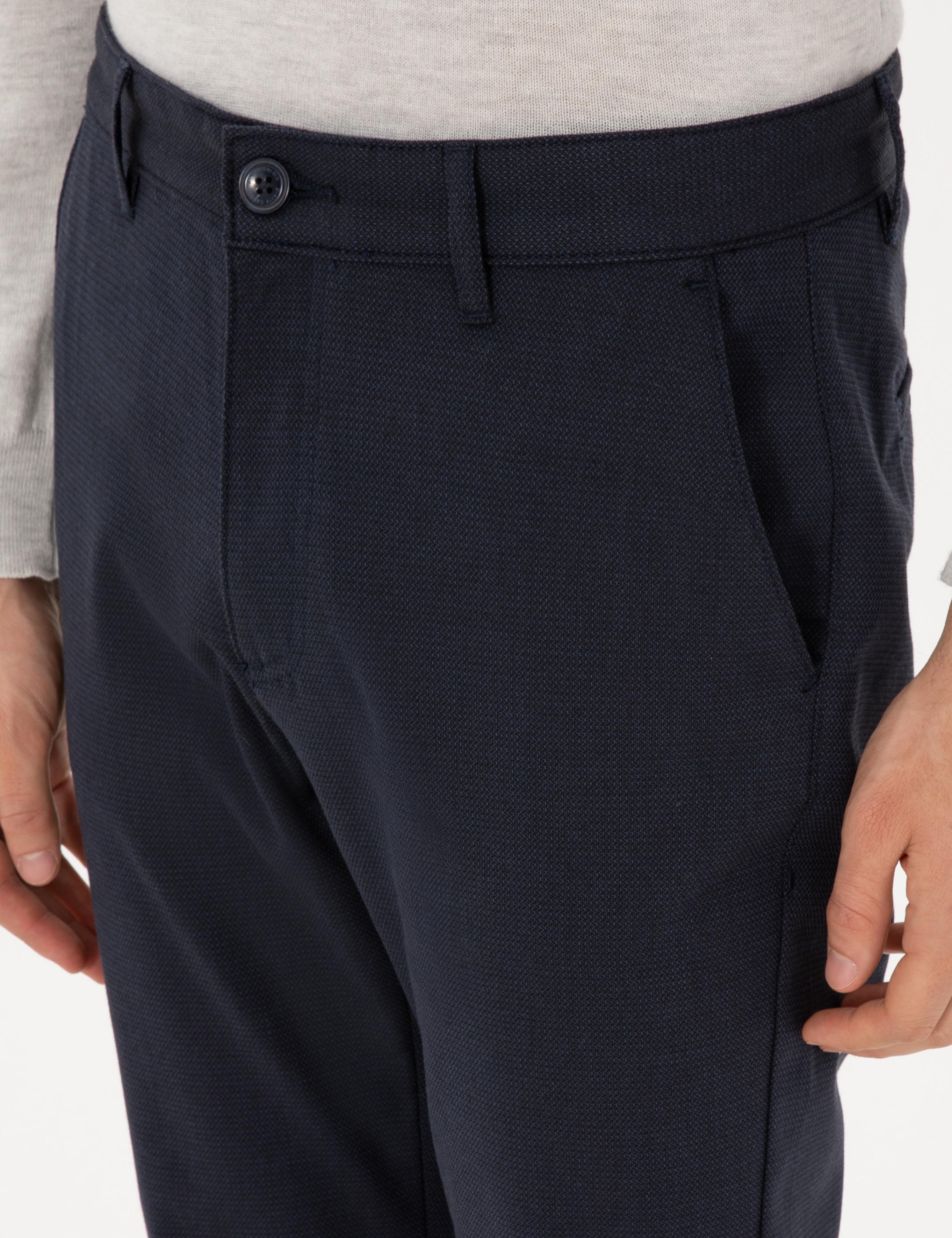 Lacivert Slim Fit Kanvas Pantolon