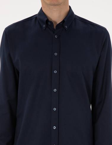 Lacivert Mikro Desenli Slim Fit Uzun Kollu Gömlek