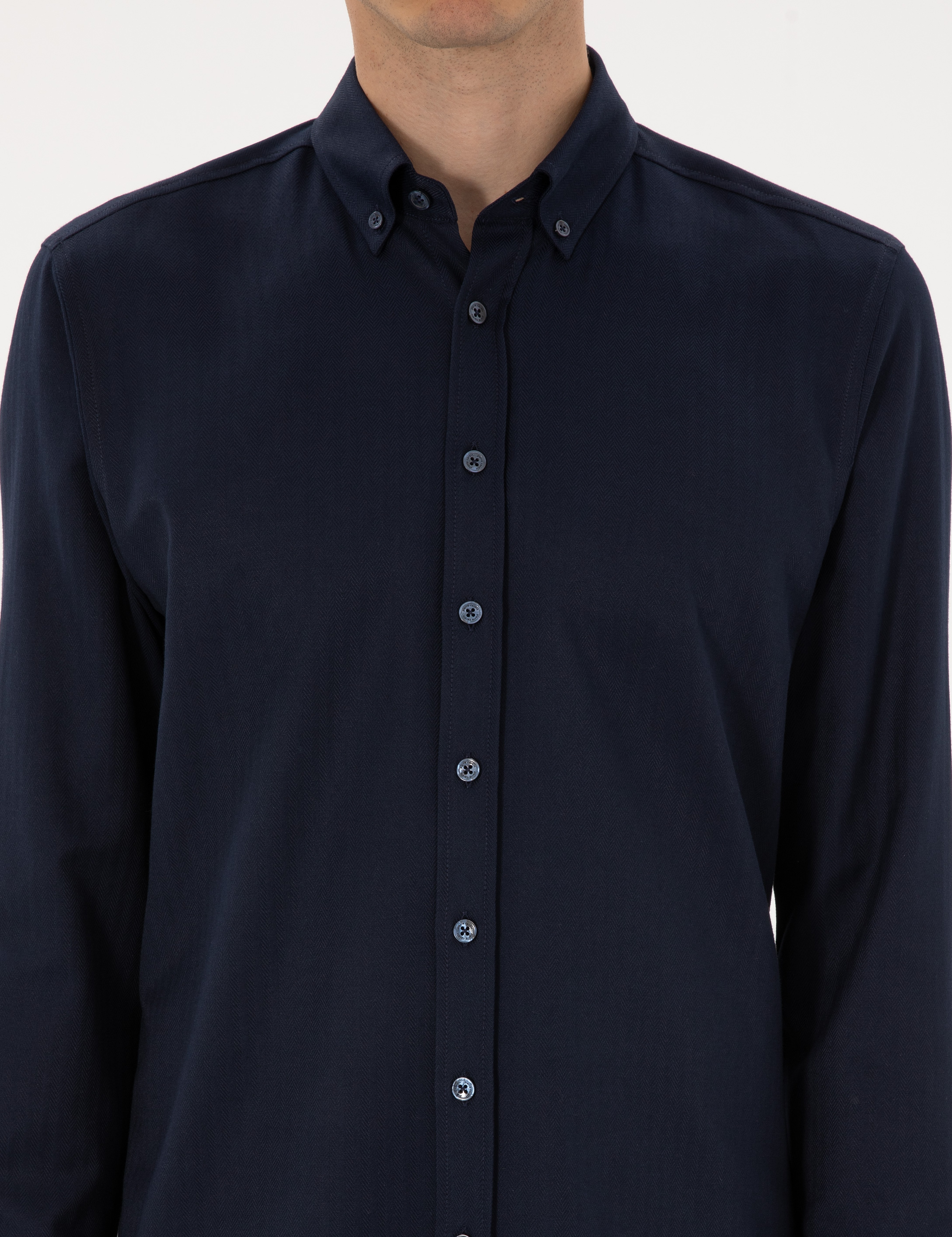 Lacivert Mikro Desenli Slim Fit Uzun Kollu Gömlek - Image 6