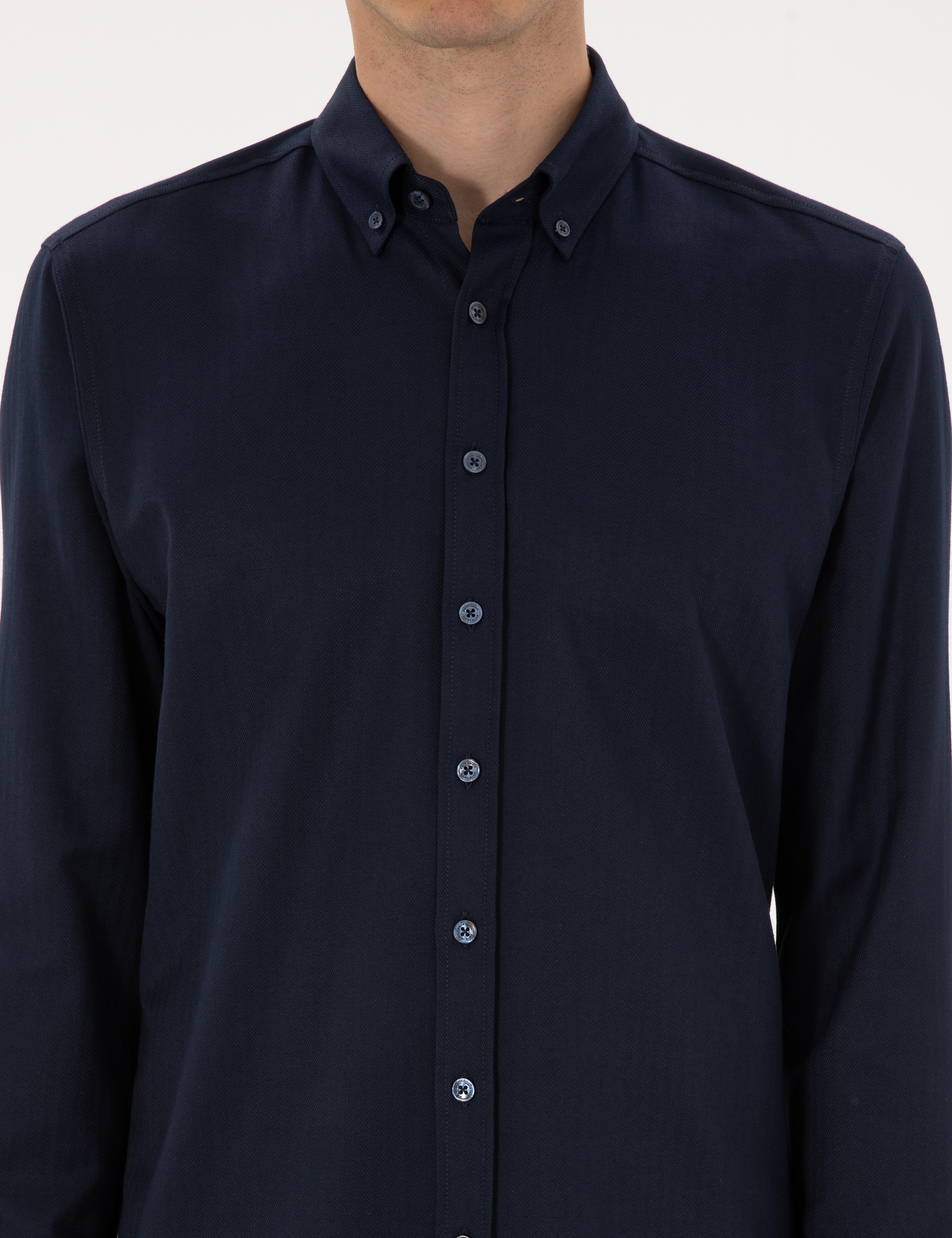 Lacivert Mikro Desenli Slim Fit Uzun Kollu Gömlek