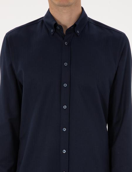 Lacivert Mikro Desenli Slim Fit Uzun Kollu Gömlek - 50316747019