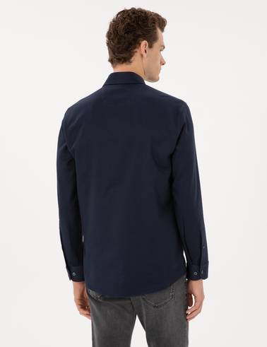 Lacivert Mikro Desenli Slim Fit Uzun Kollu Gömlek