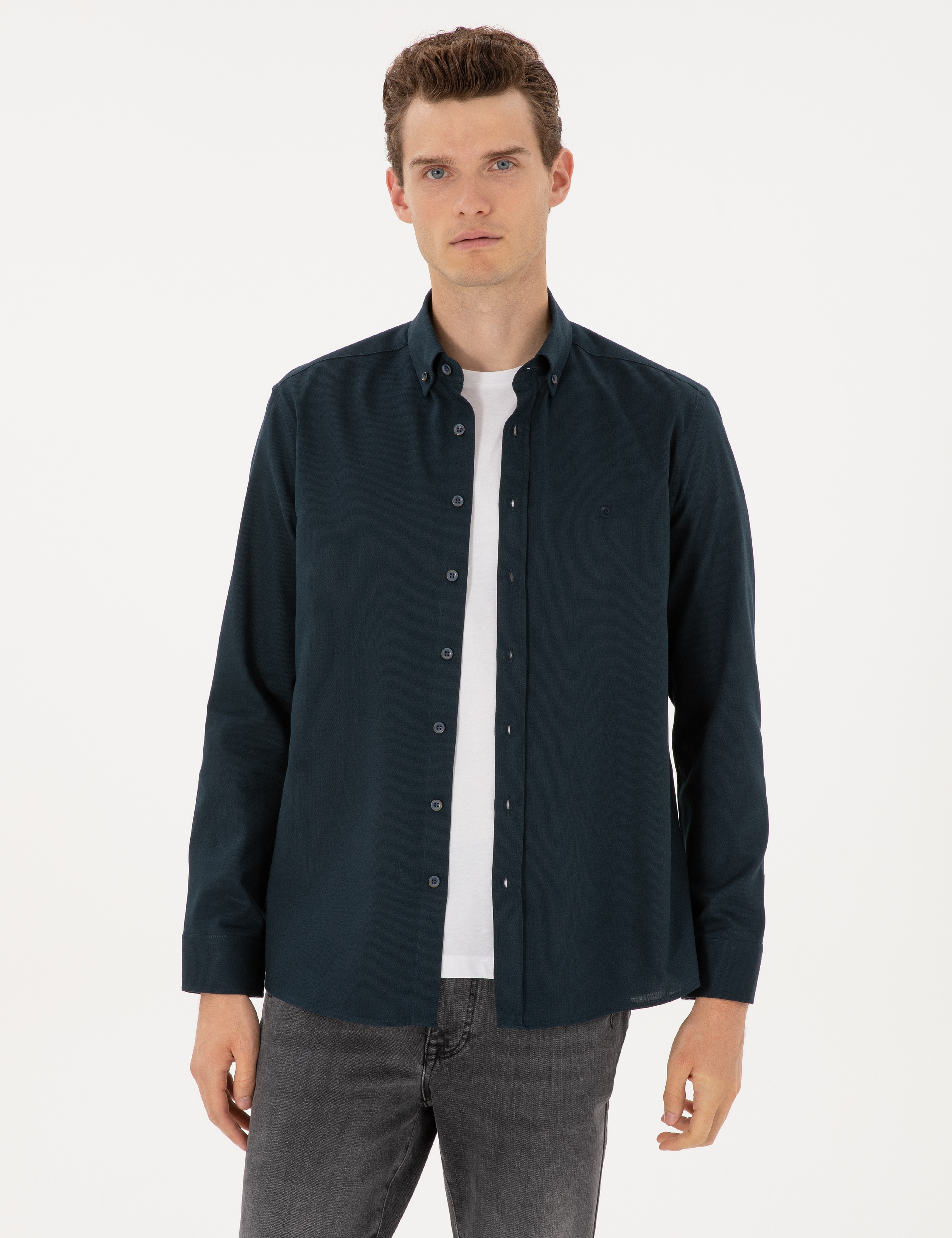 Lacivert Regular Fit Uzun Kollu Gömlek - Image 1
