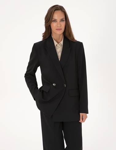 Siyah Comfort Fit Kruvaze Ceket