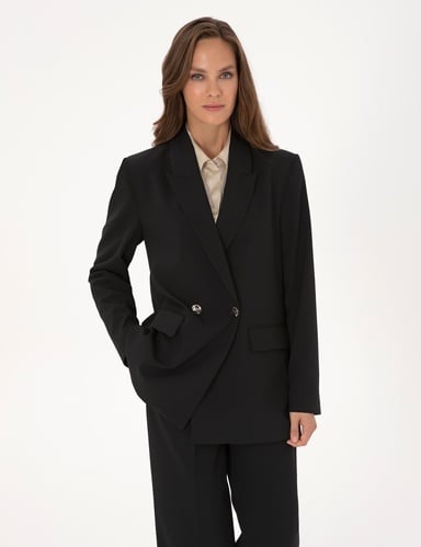 Siyah Comfort Fit Kruvaze Ceket