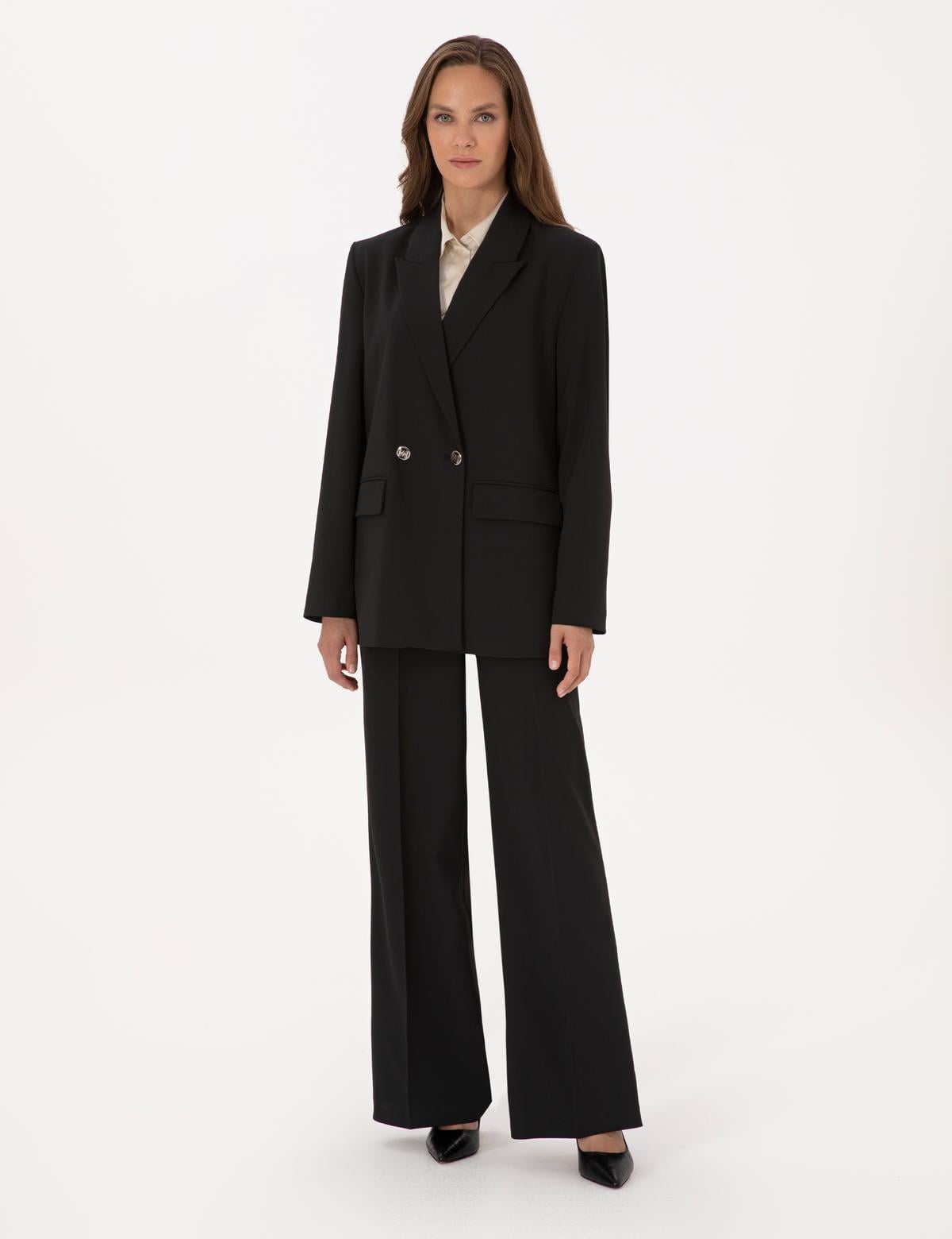 Siyah Comfort Fit Kruvaze Ceket - 50319433002