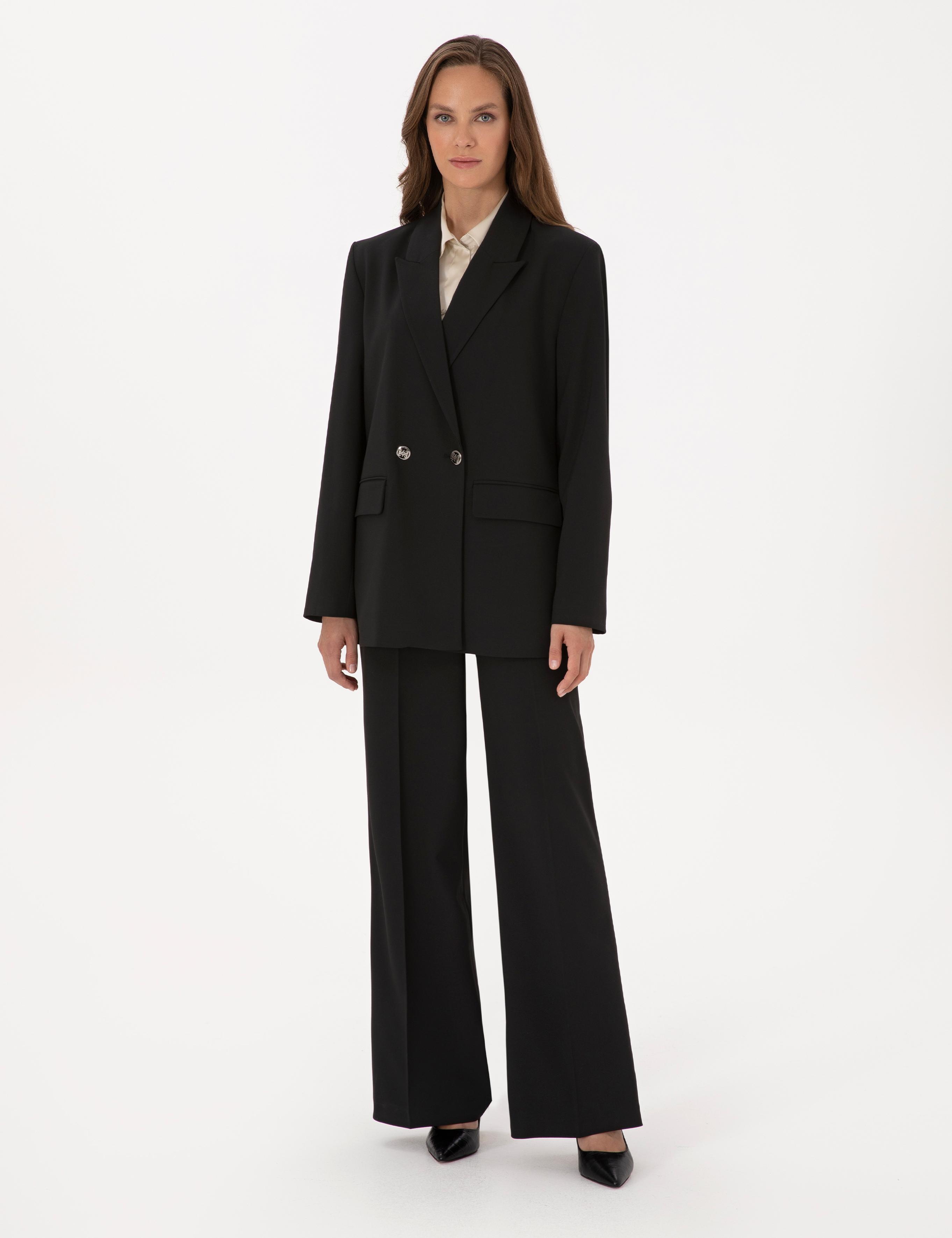 Siyah Comfort Fit Kruvaze Ceket