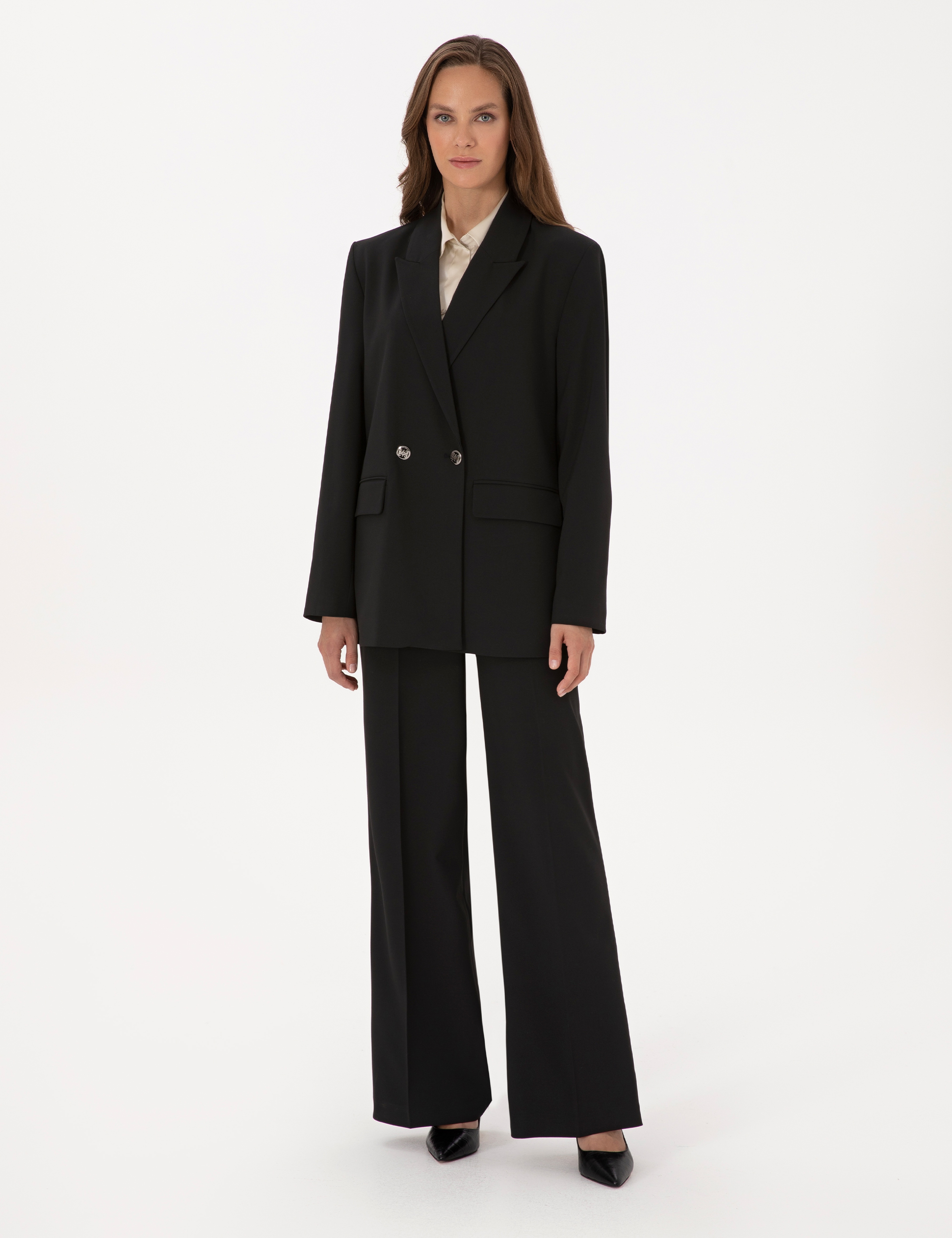 Siyah Comfort Fit Kruvaze Ceket - Image 4