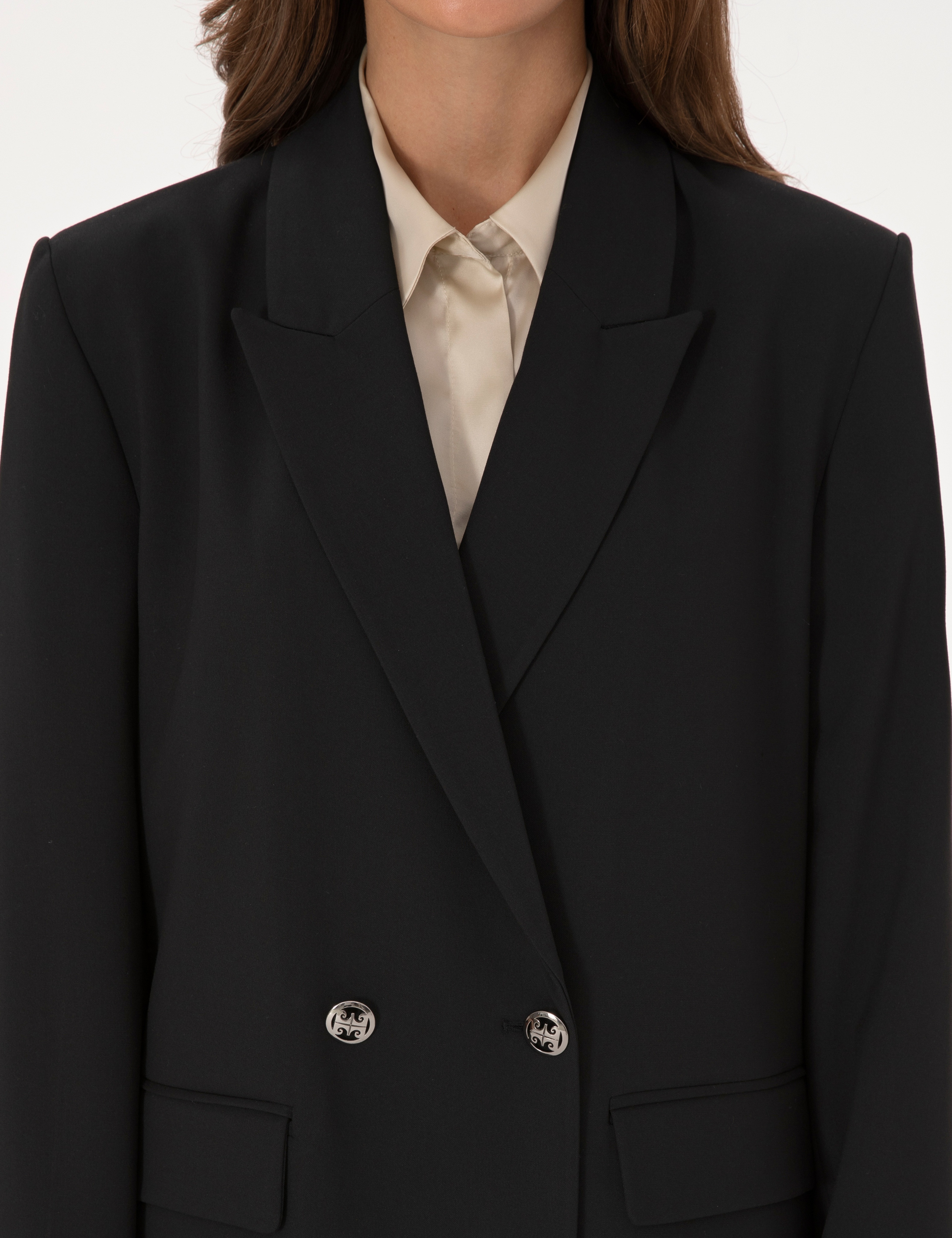 Siyah Comfort Fit Kruvaze Ceket - Image 7