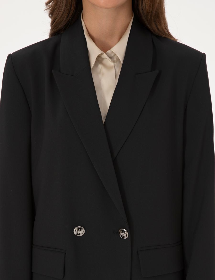 Siyah Comfort Fit Kruvaze Ceket