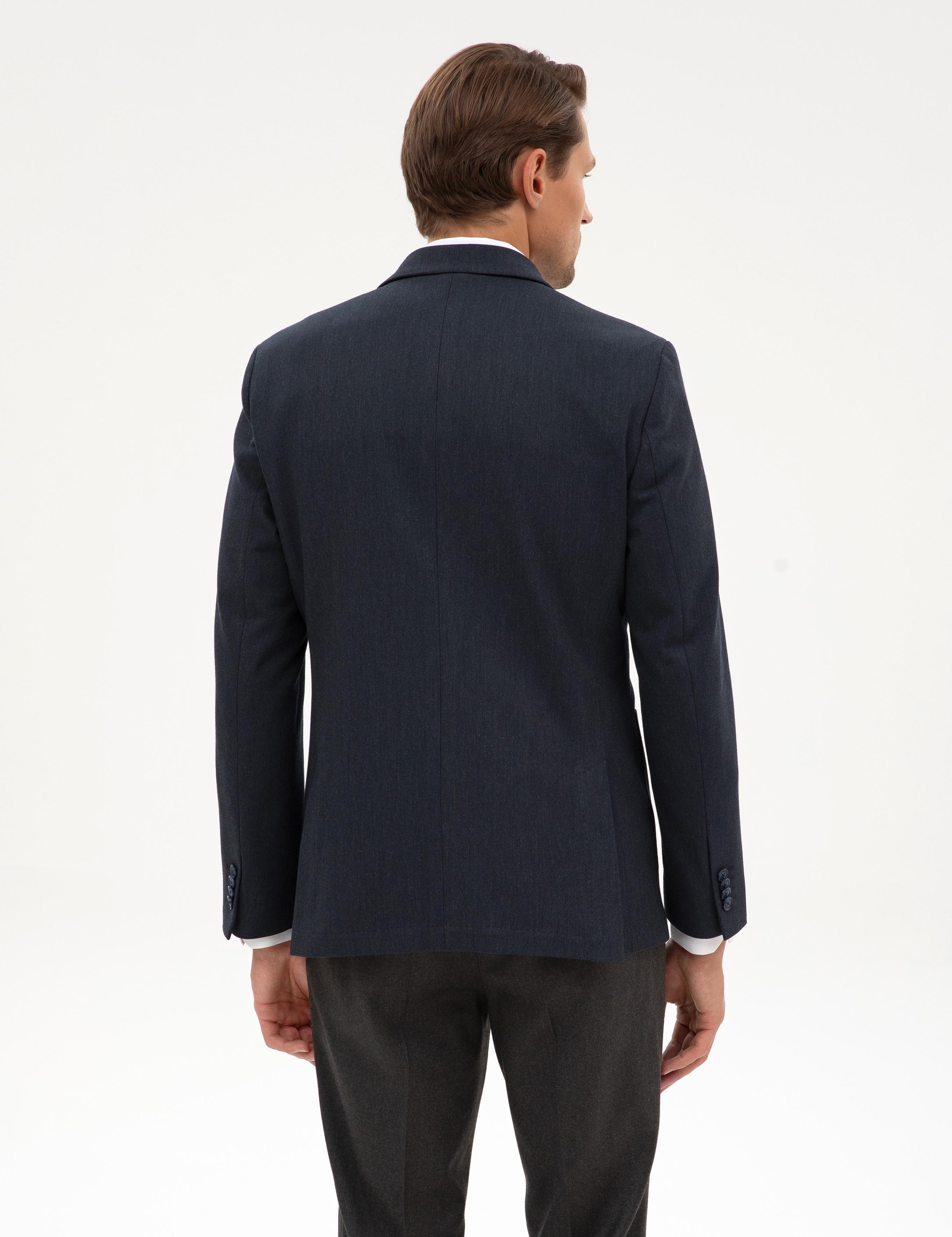 Lacivert Slim Fit Flanel Dokulu Ceket