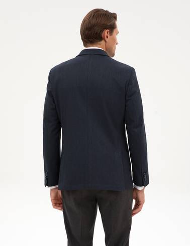 Lacivert Slim Fit Flanel Dokulu Ceket