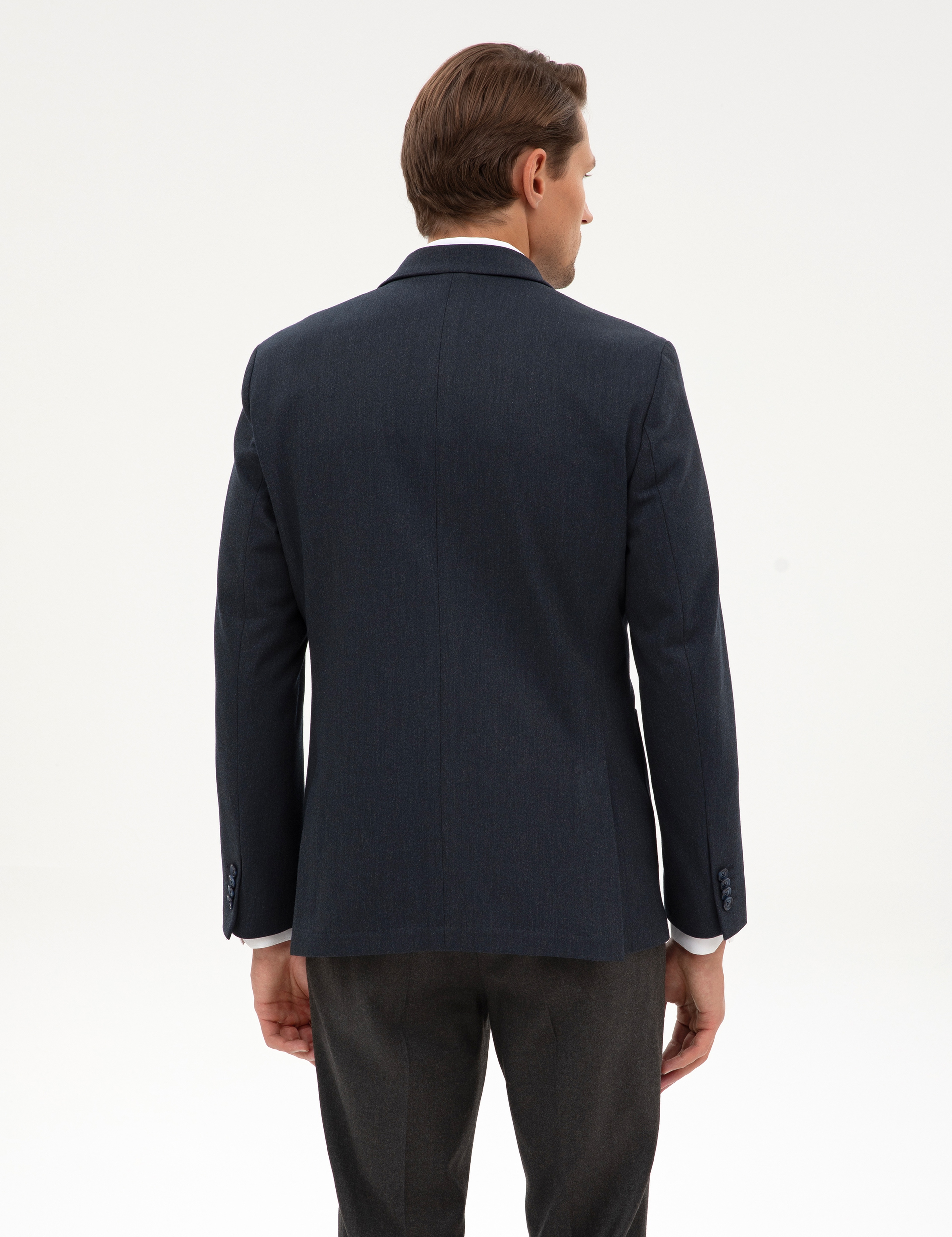 Lacivert Slim Fit Flanel Dokulu Ceket