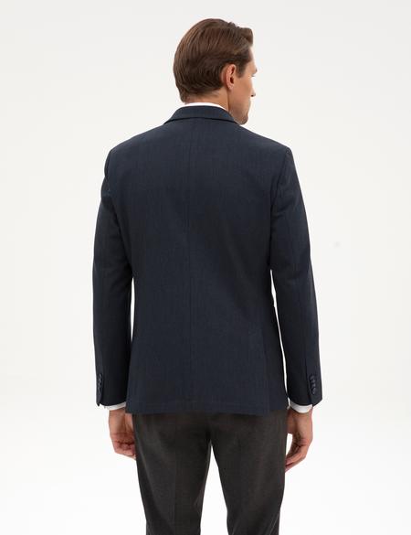 Lacivert Slim Fit Flanel Dokulu Ceket - 50317671044