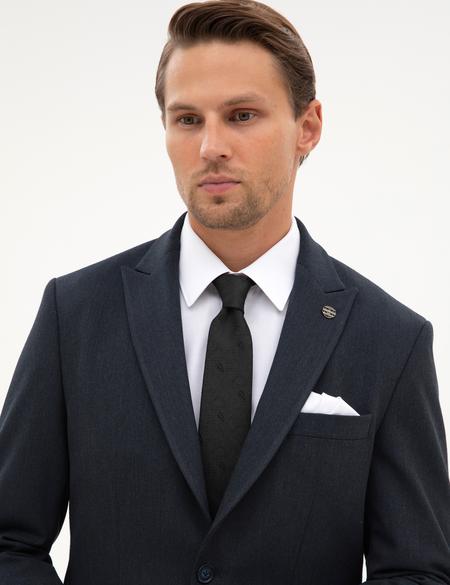 Lacivert Slim Fit Flanel Dokulu Ceket - 50317671044