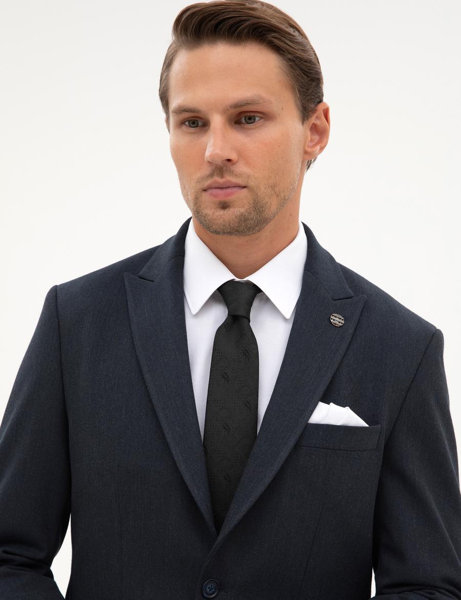 Lacivert Slim Fit Flanel Dokulu Ceket