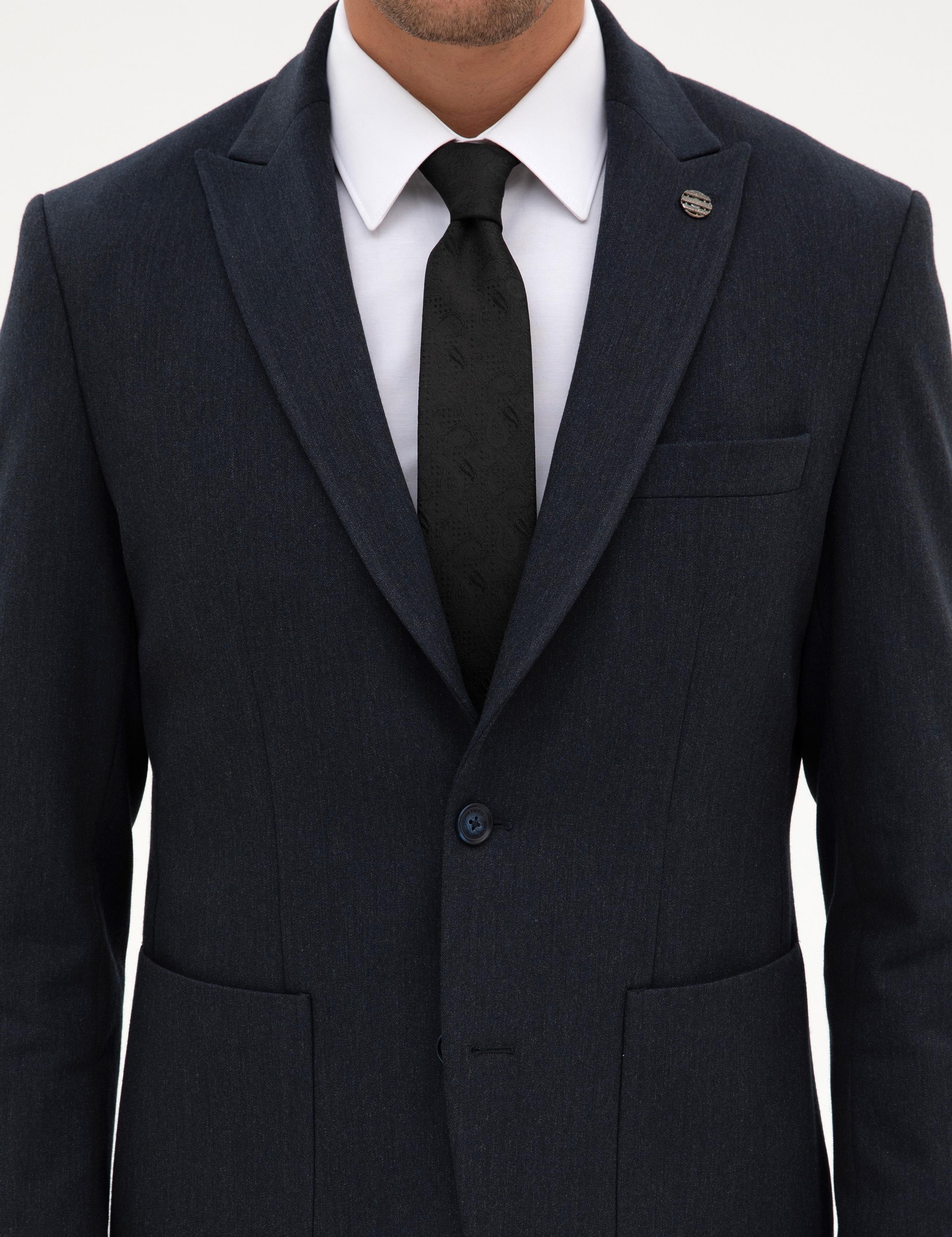 Lacivert Slim Fit Flanel Dokulu Ceket