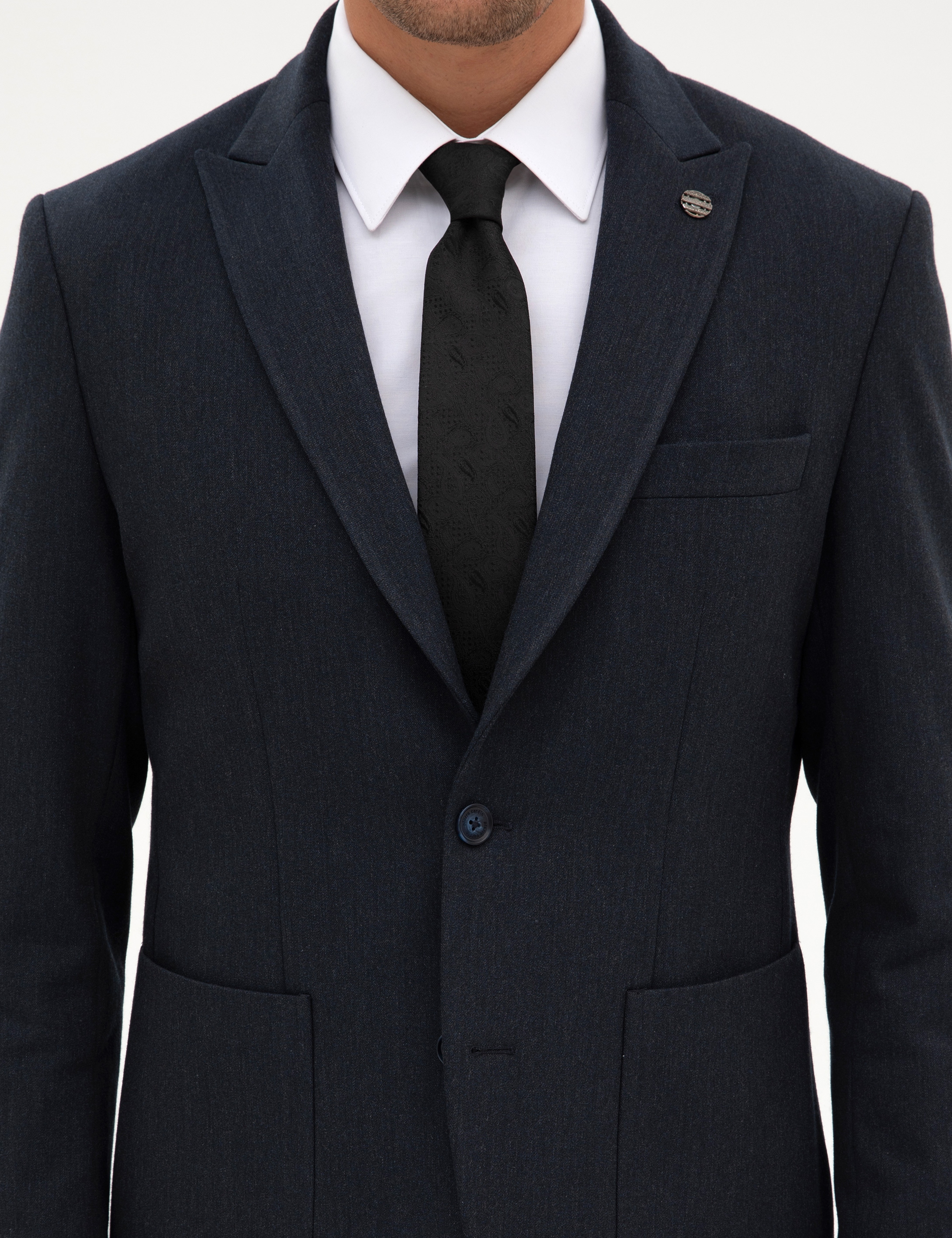 Lacivert Slim Fit Flanel Dokulu Ceket