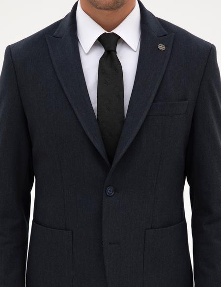 Lacivert Slim Fit Flanel Dokulu Ceket - 50317671044